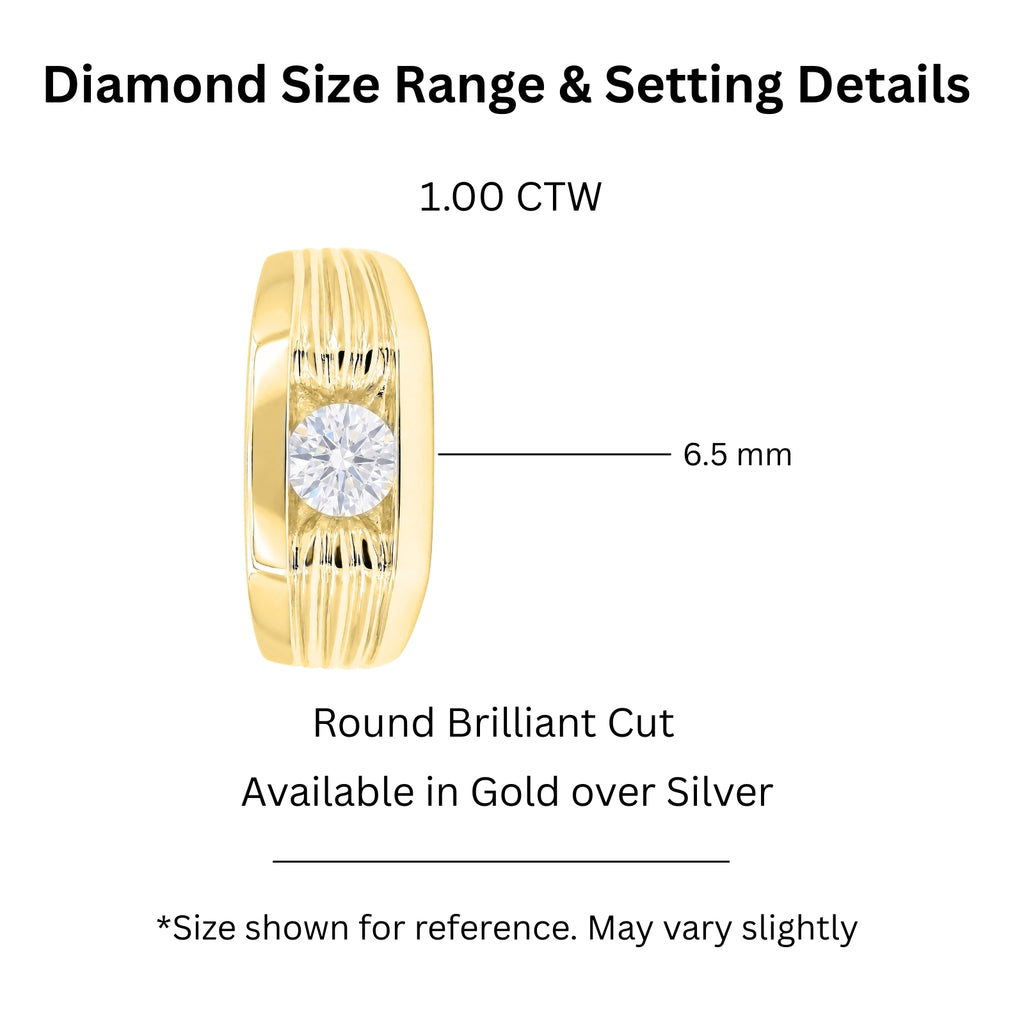 Diamonair Lab Grown Diamond (F/VS+) 1.00 carat Round cut Sterling Silver Men's Ring - Sterling Silver | Gold over Silver