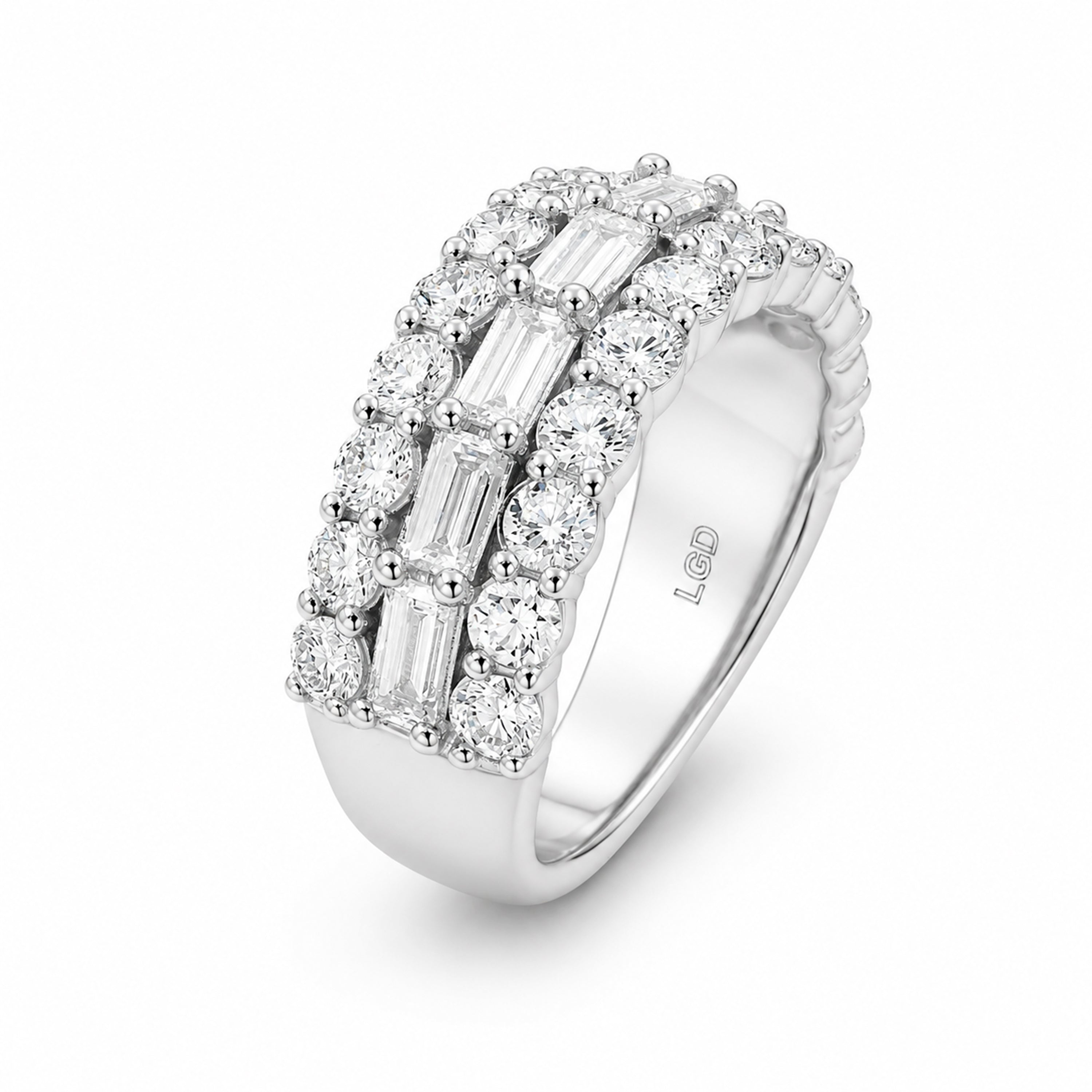 Diamonair Lab Grown Diamond (F/VS+) 4.00 carat Round cut Sterling Silver Band Ring - Sterling Silver | Gold over Silver