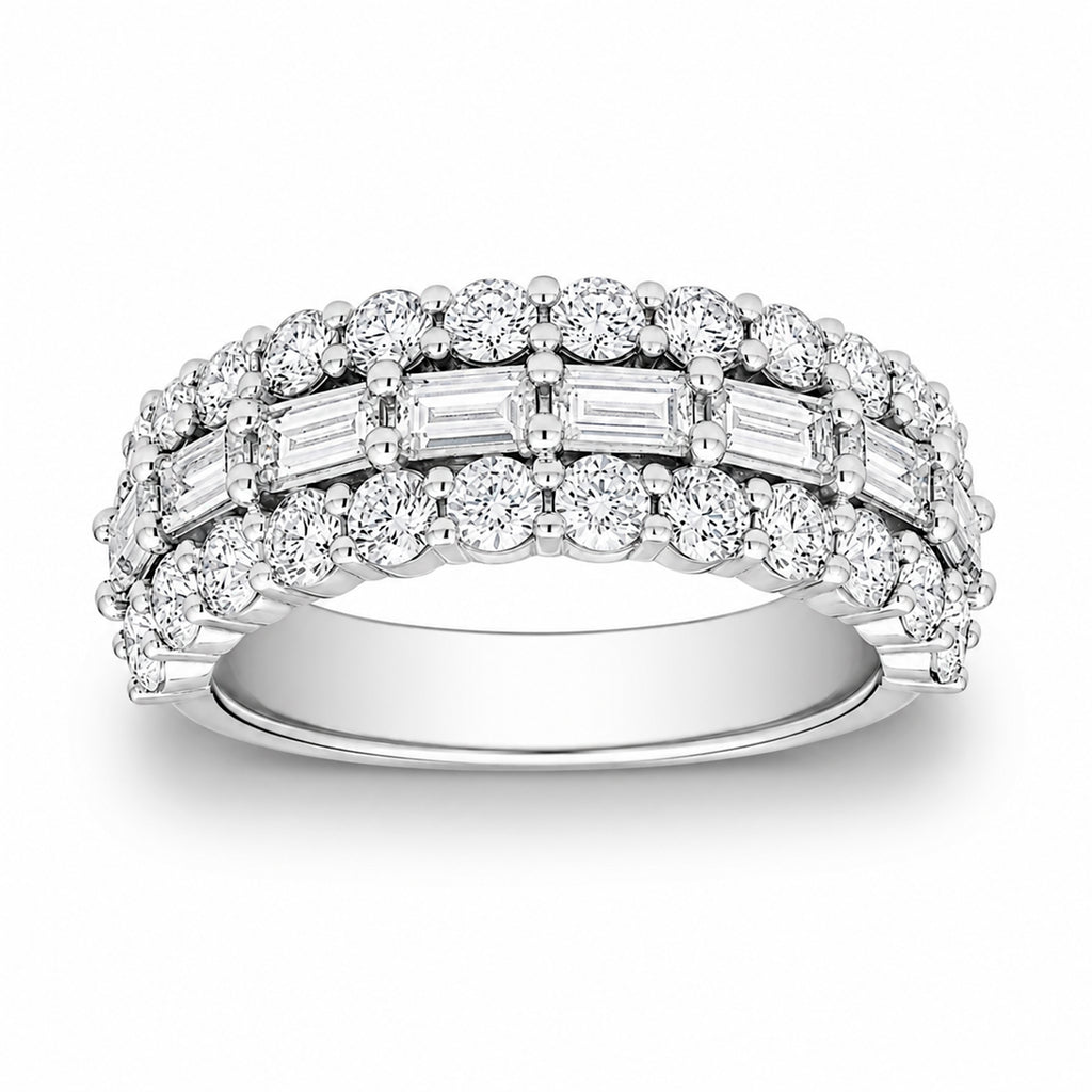 Diamonair Lab Grown Diamond (F/VS+) 4.00 carat Round cut Sterling Silver Band Ring - Sterling Silver | Gold over Silver