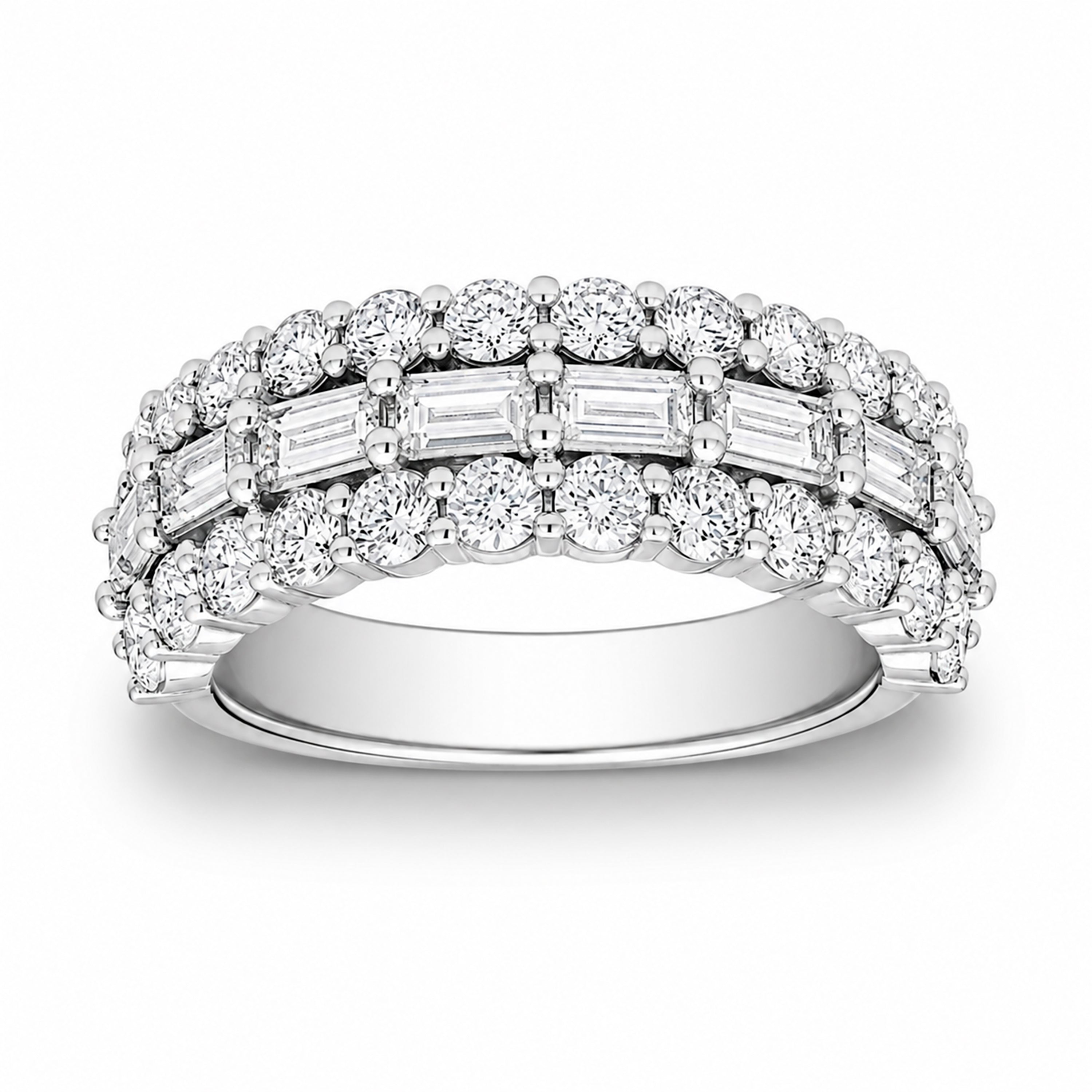 Diamonair Lab Grown Diamond (F/VS+) 4.00 carat Round cut Sterling Silver Band Ring - Sterling Silver | Gold over Silver