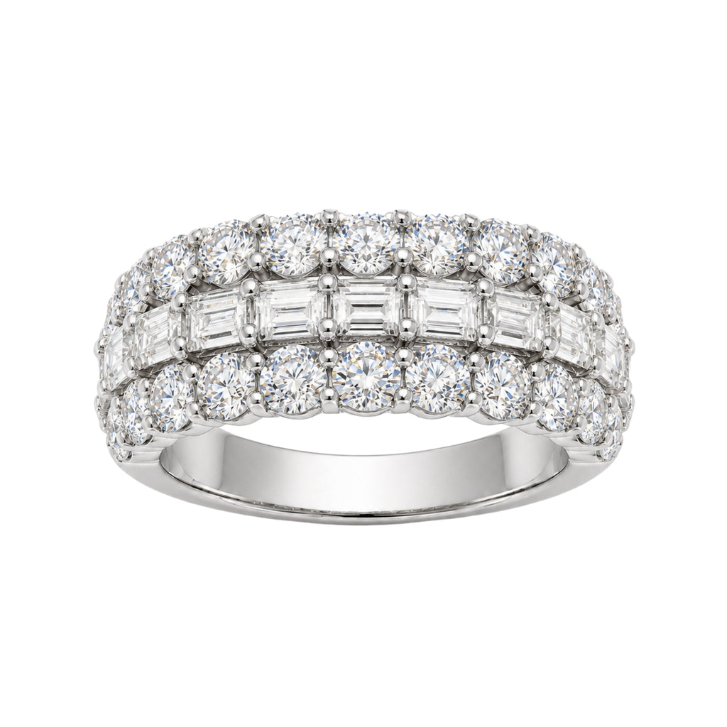 Diamonair Lab Grown Diamond (F/VS+) 4.10 carat Round cut Sterling Silver Band Ring - Sterling Silver | Gold over Silver