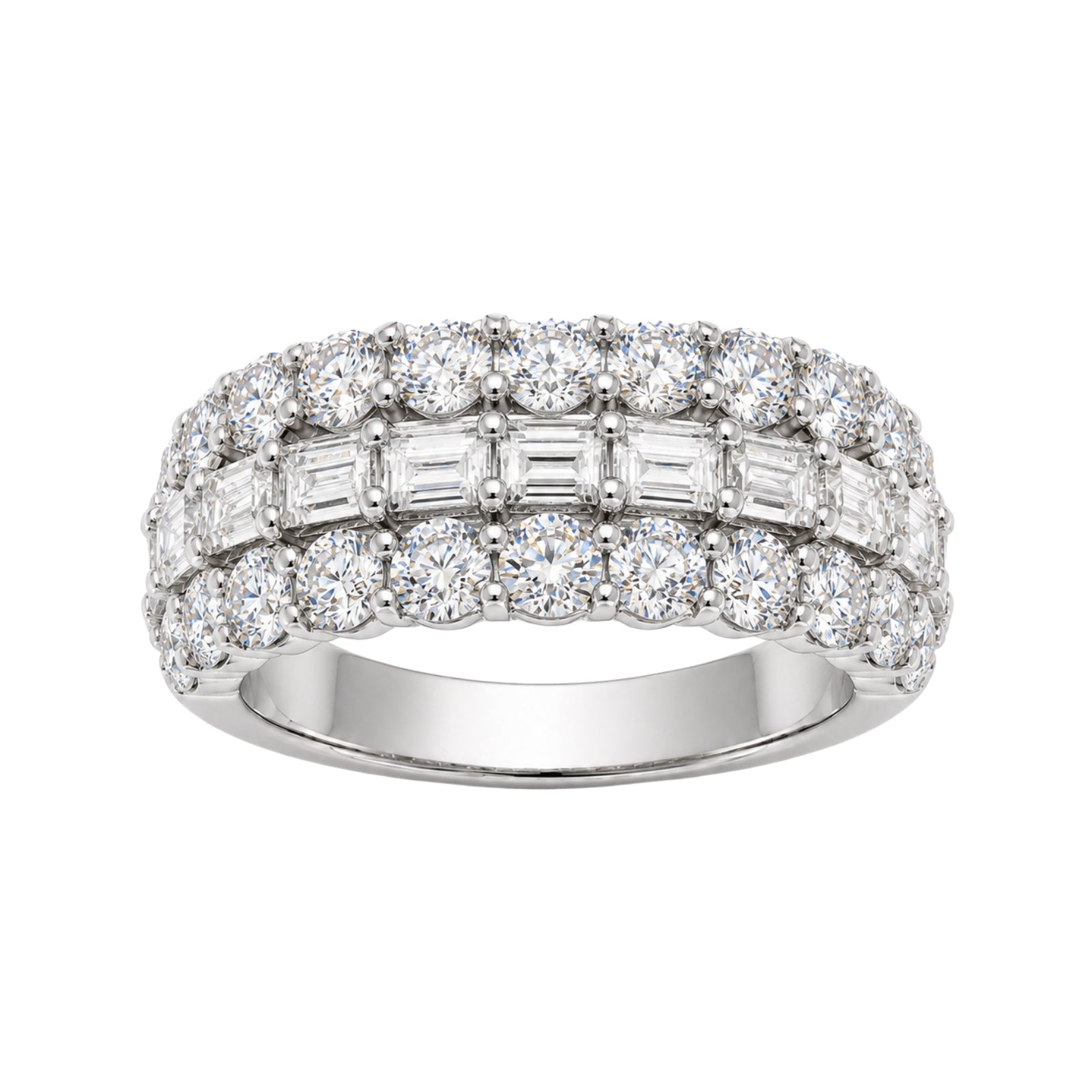 Diamonair Lab Grown Diamond (F/VS+) 4.10 carat Round cut Sterling Silver Band Ring - Sterling Silver | Gold over Silver