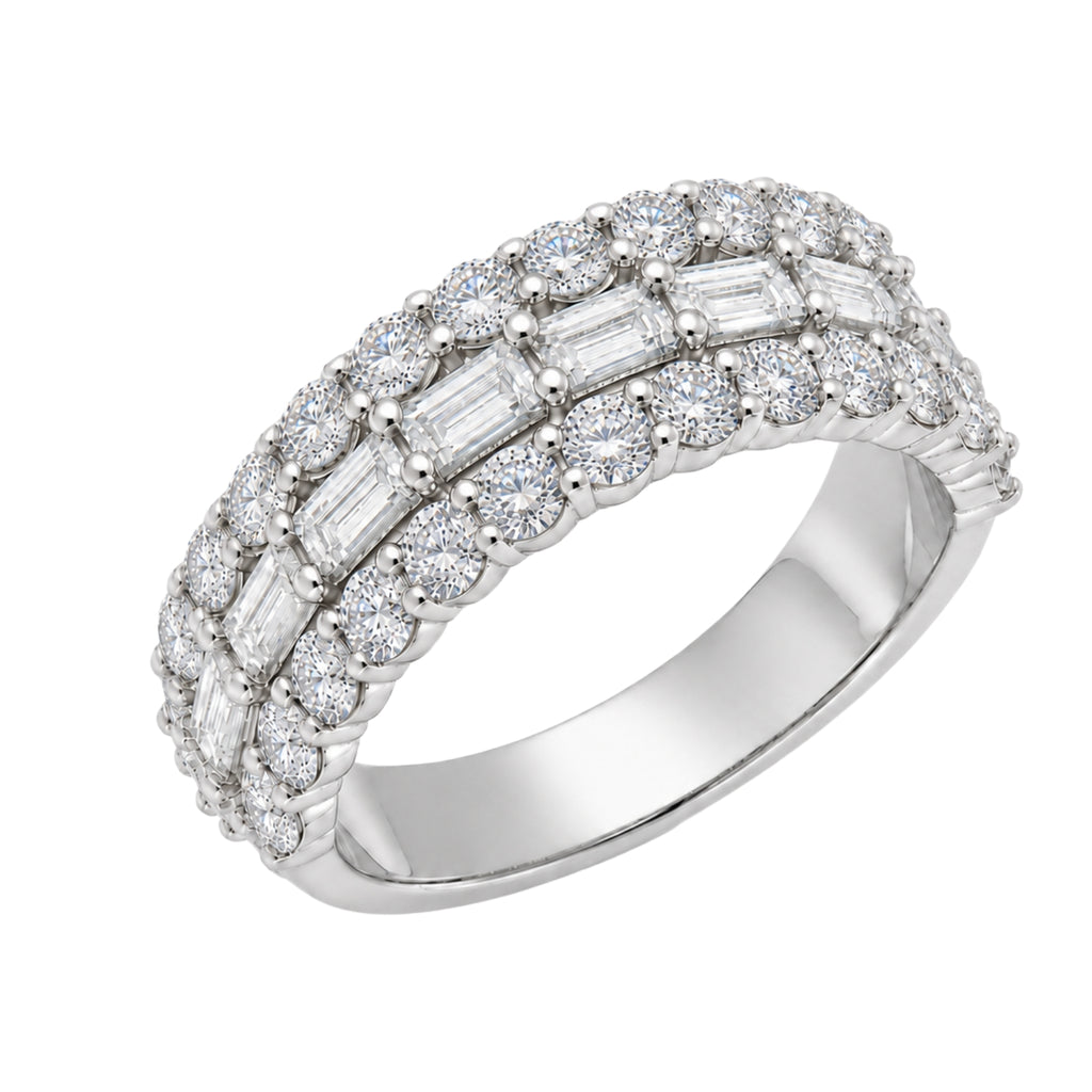 Diamonair Lab Grown Diamond (F/VS+) 4.10 carat Round cut Sterling Silver Band Ring - Sterling Silver | Gold over Silver