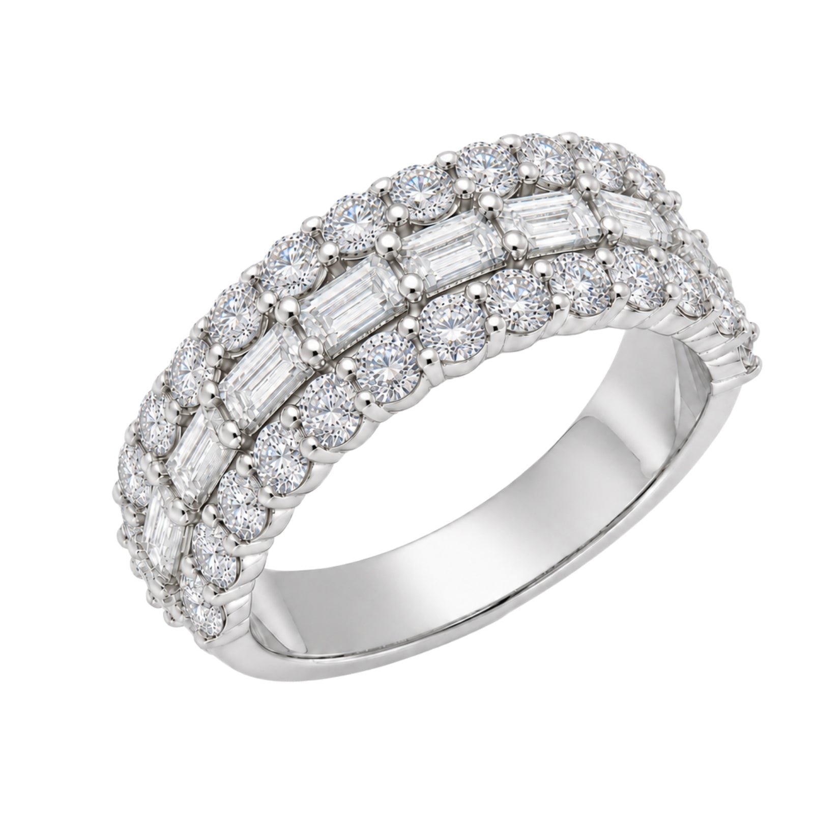 Diamonair Lab Grown Diamond (F/VS+) 4.10 carat Round cut Sterling Silver Band Ring - Sterling Silver | Gold over Silver