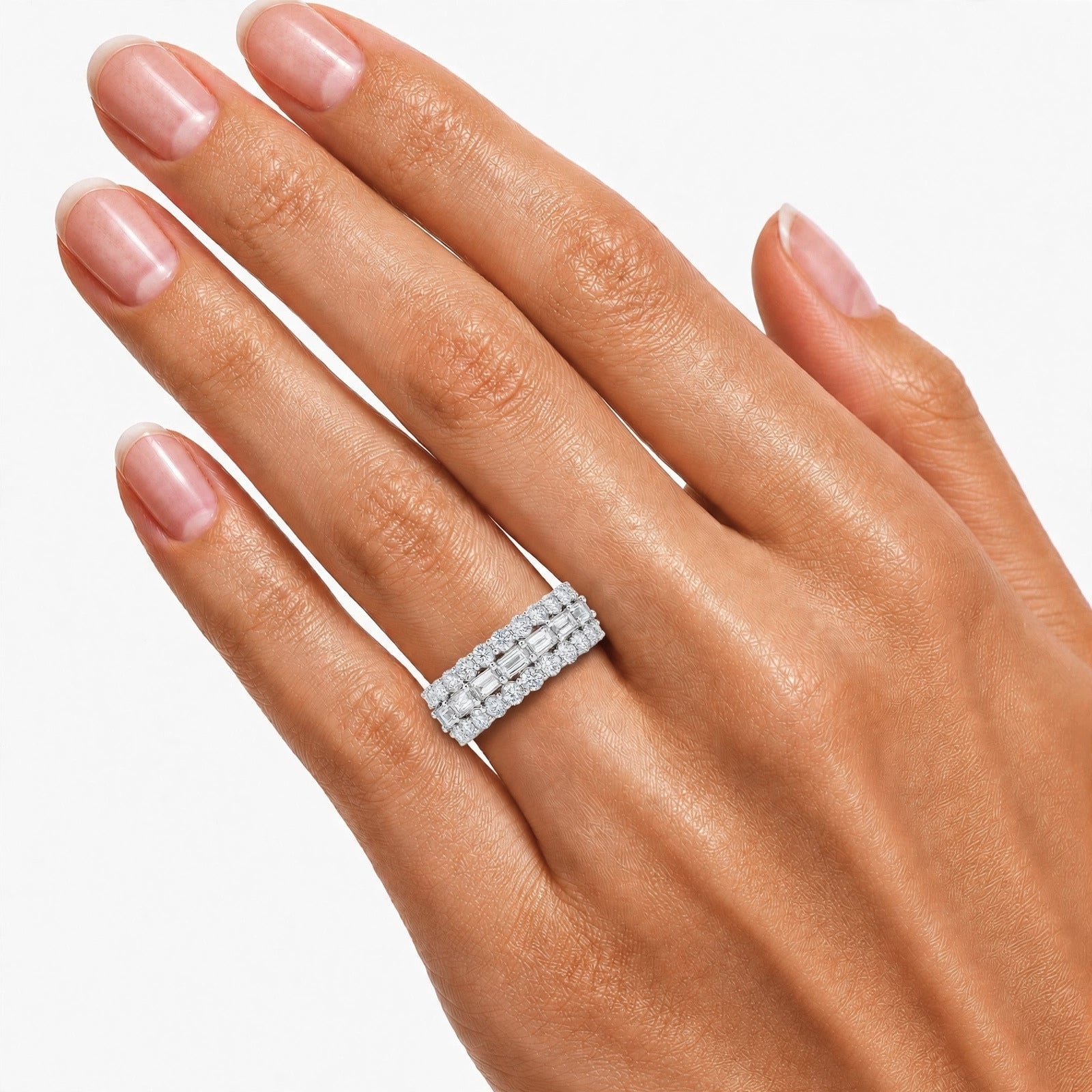 Diamonair Lab Grown Diamond (F/VS+) 4.10 carat Round cut Sterling Silver Band Ring - Sterling Silver | Gold over Silver
