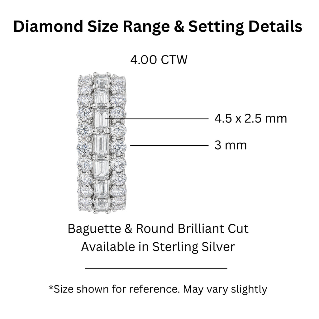Diamonair Lab Grown Diamond (F/VS+) 4.10 carat Round cut Sterling Silver Band Ring - Sterling Silver | Gold over Silver