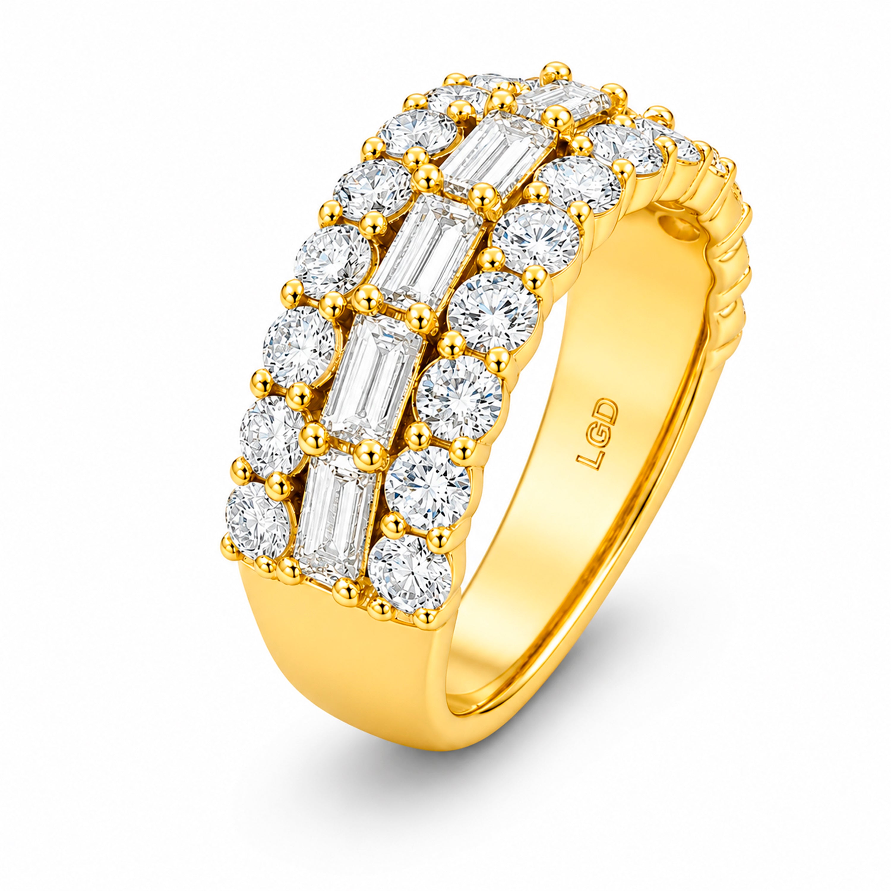 Diamonair Lab Grown Diamond (F/VS+) 4.00 carat Round cut Sterling Silver Band Ring - Sterling Silver | Gold over Silver