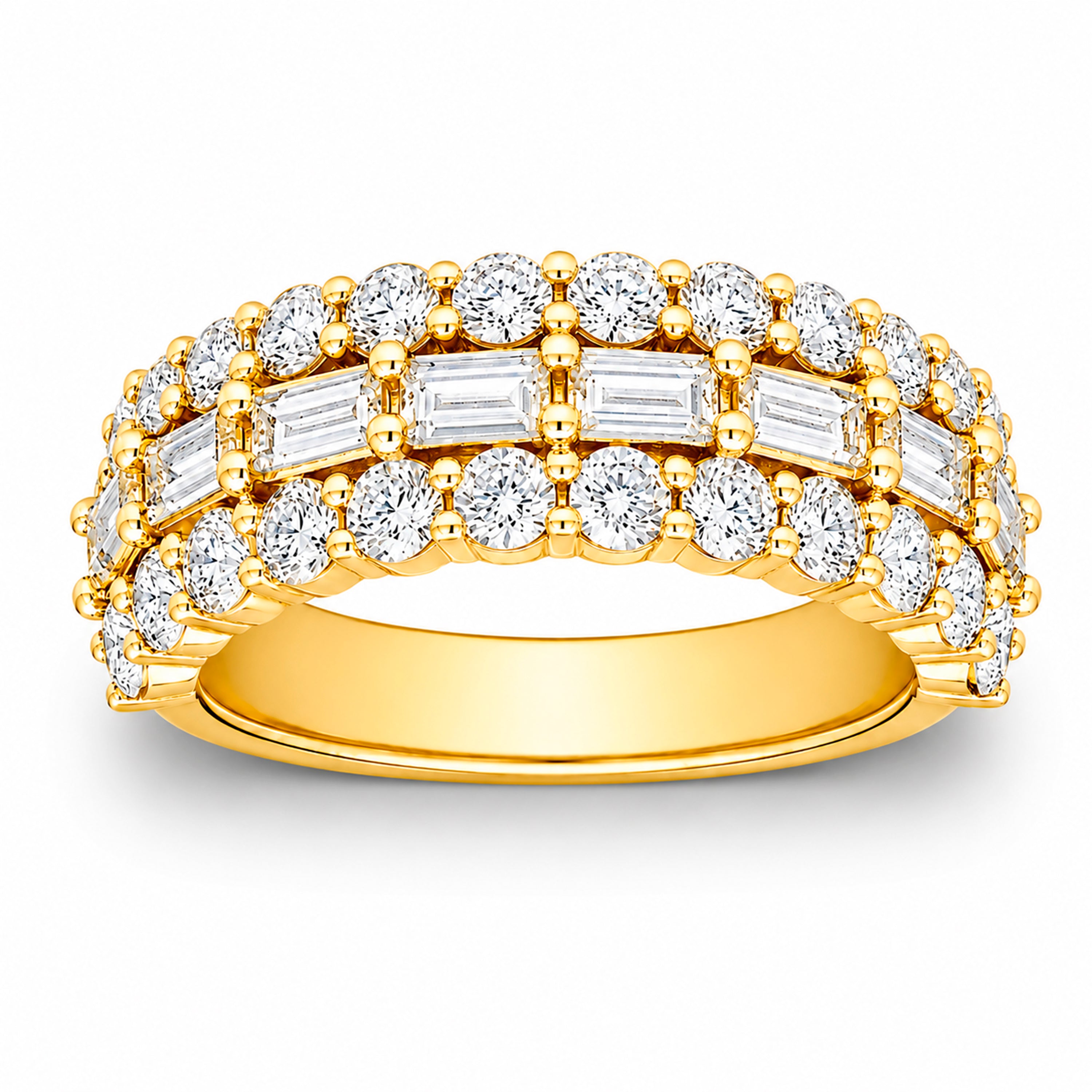 Diamonair Lab Grown Diamond (F/VS+) 4.00 carat Round cut Sterling Silver Band Ring - Sterling Silver | Gold over Silver