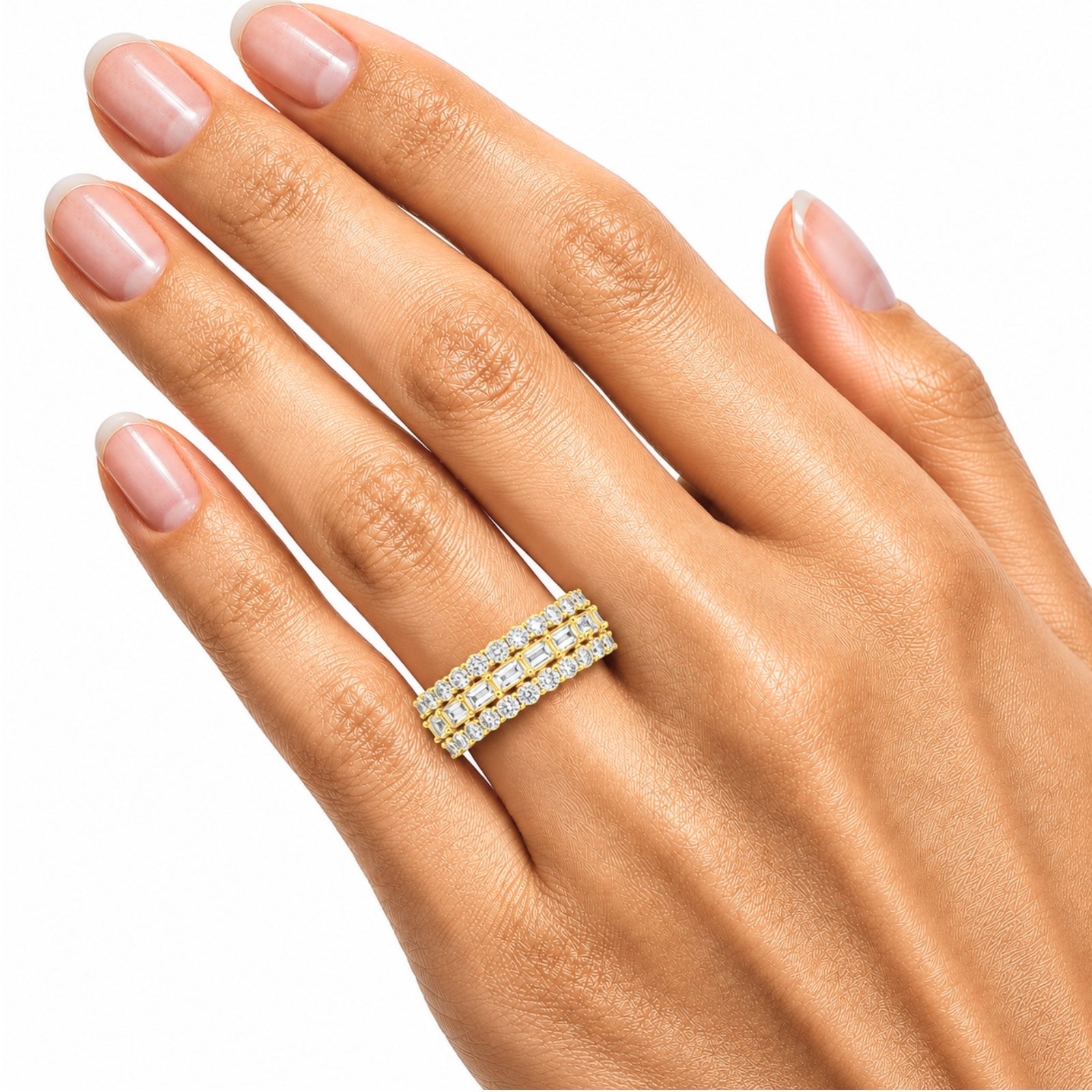 Diamonair Lab Grown Diamond (F/VS+) 4.10 carat Round cut Sterling Silver Band Ring - Sterling Silver | Gold over Silver