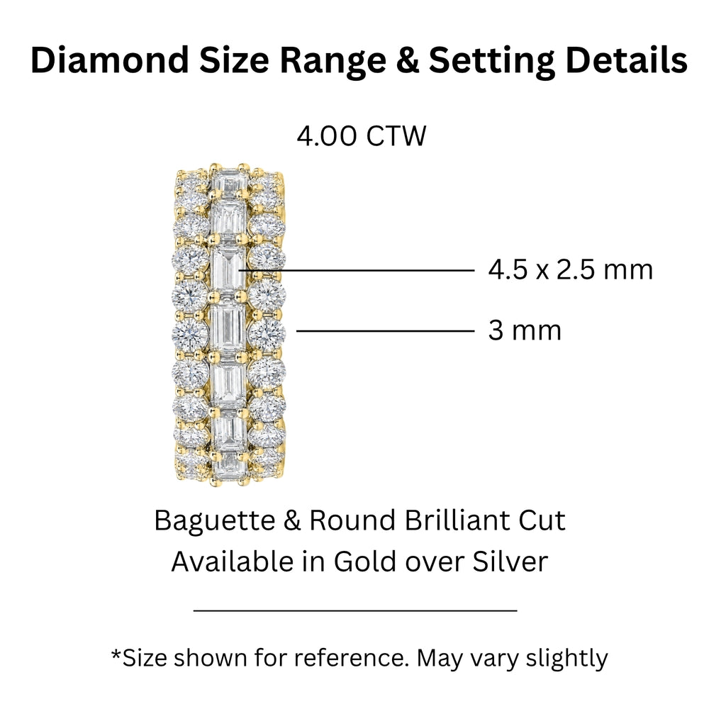 Diamonair Lab Grown Diamond (F/VS+) 4.10 carat Round cut Sterling Silver Band Ring - Sterling Silver | Gold over Silver