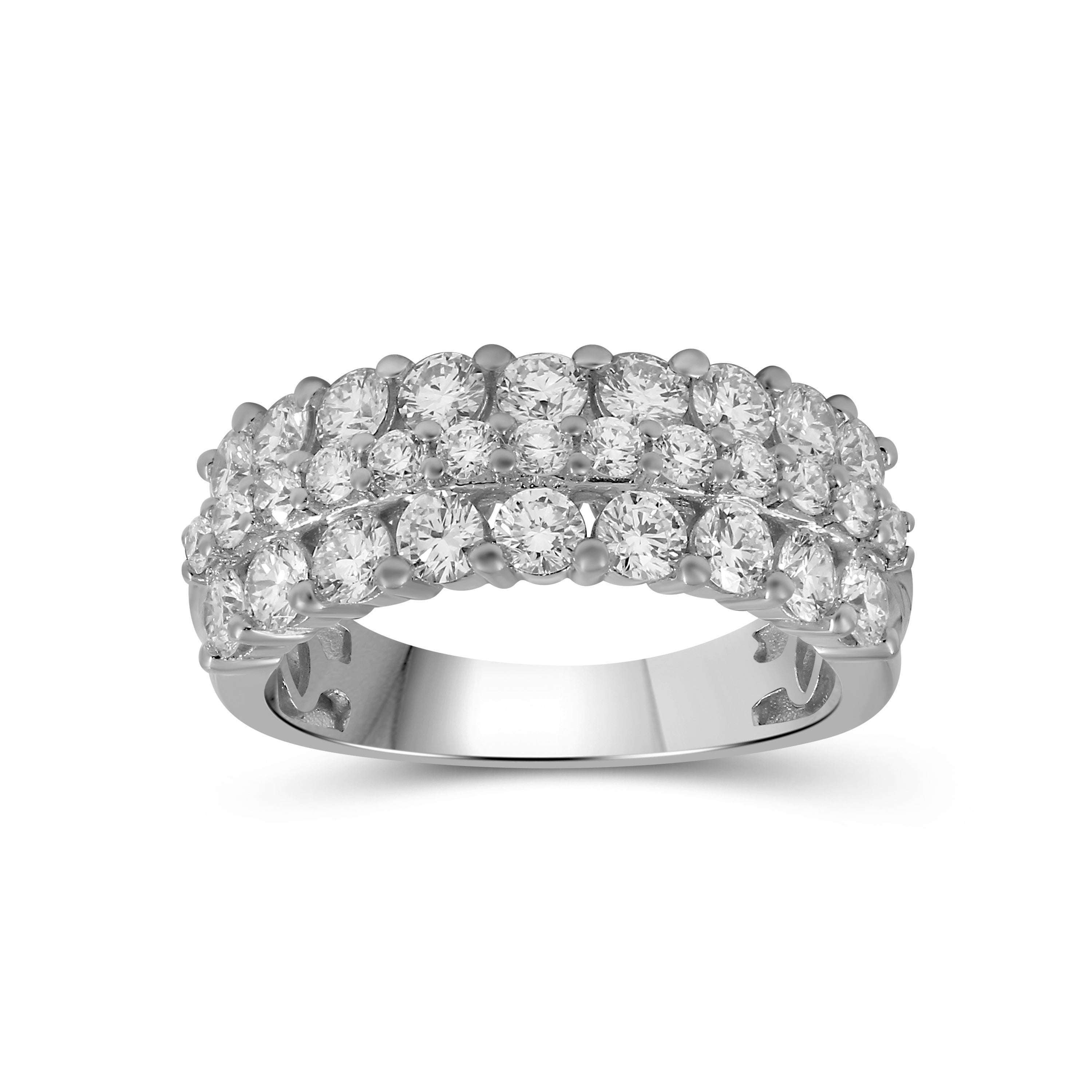 Diamonair Lab Grown Diamond (F/VS+) 2.00 carat Round cut Sterling Silver Band Ring - Gold over Silver