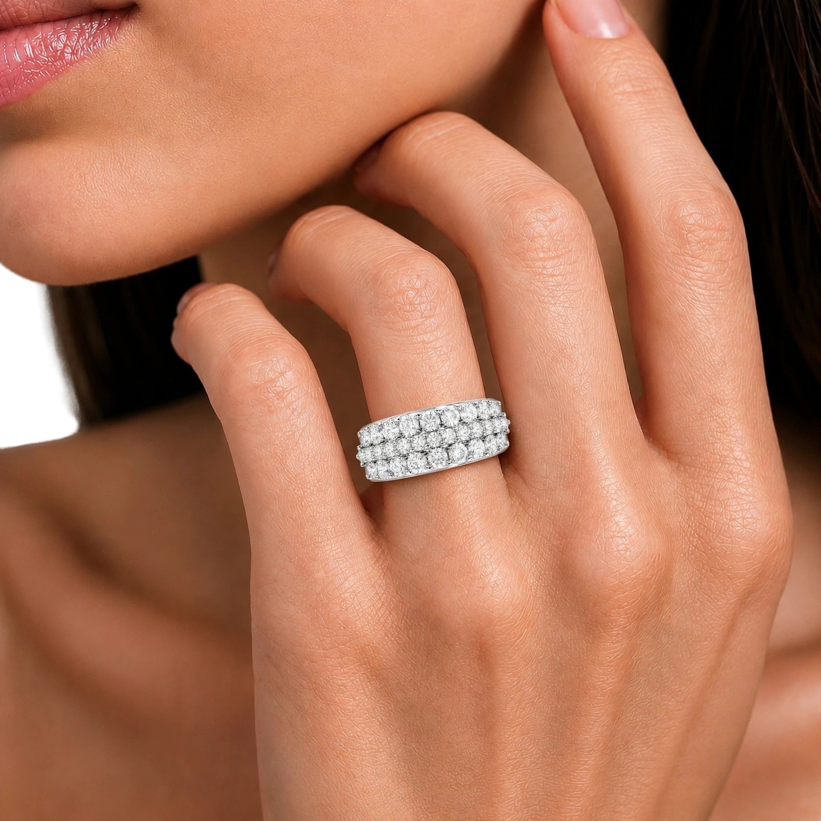 Diamonair Lab Grown Diamond (F/VS+) 2.00 carat Round cut Sterling Silver Band Ring