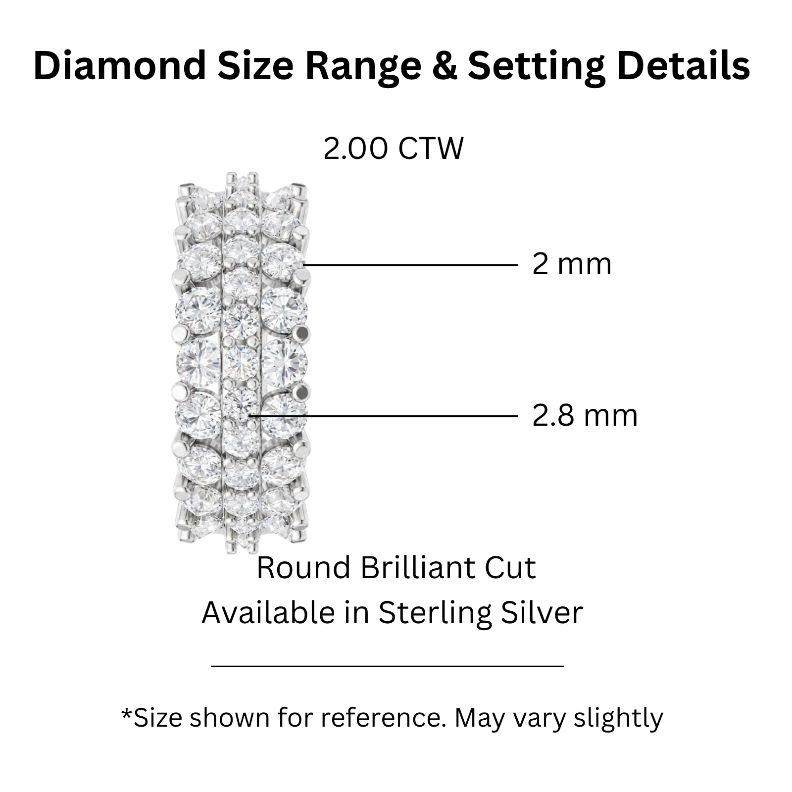 Diamonair Lab Grown Diamond (F/VS+) 2.00 carat Round cut Sterling Silver Band Ring