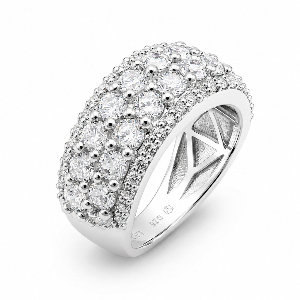 Diamonair Lab Grown Diamond (F/VS+) 3.00 carat Round cut Sterling Silver Band Ring - Sterling Silver