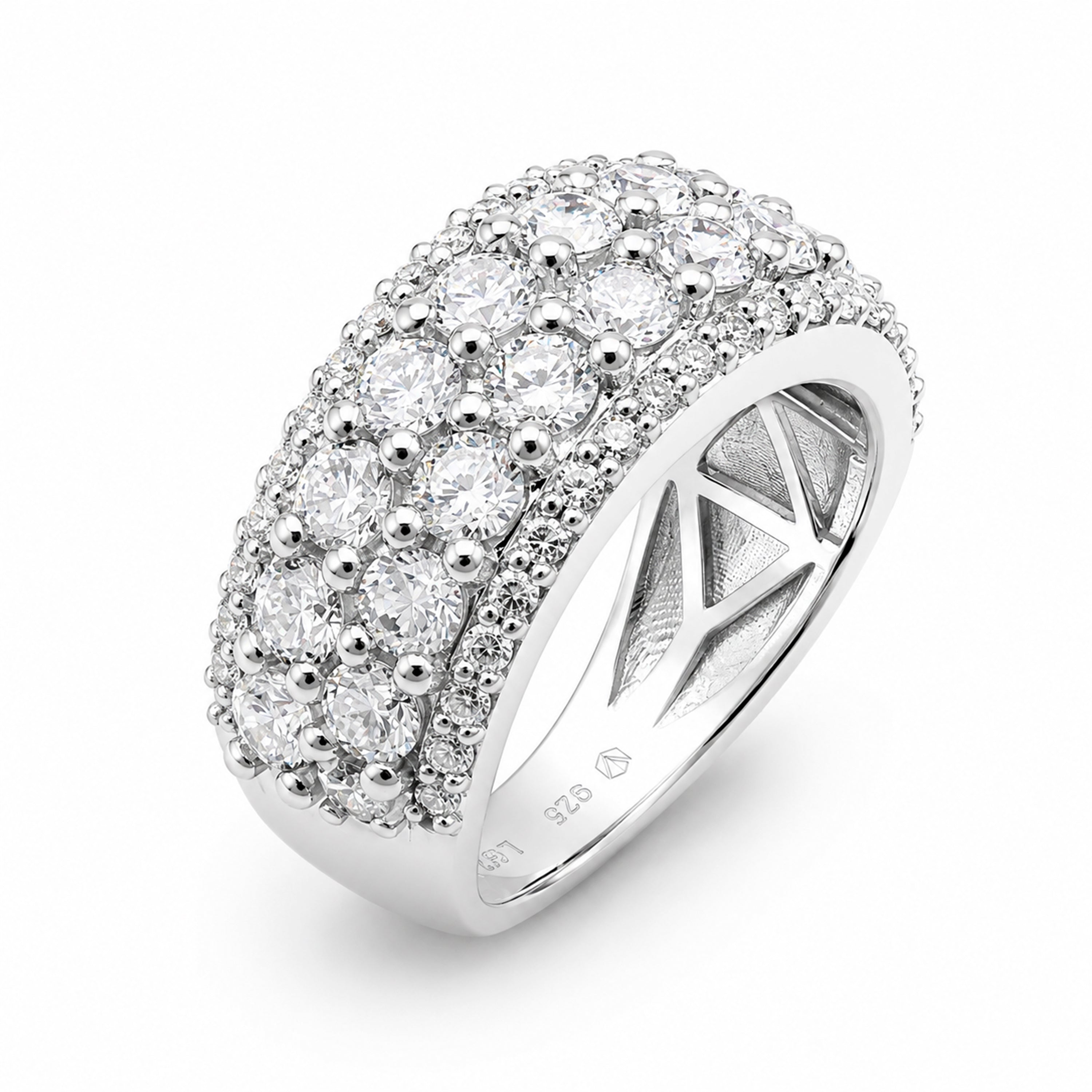 Diamonair Lab Grown Diamond (F/VS+) 3.00 carat Round cut Sterling Silver Band Ring - Sterling Silver