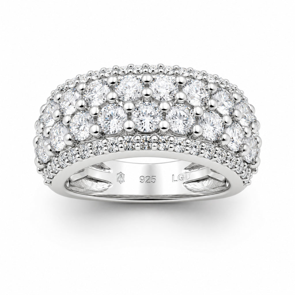 Diamonair Lab Grown Diamond (F/VS+) 3.00 carat Round cut Sterling Silver Band Ring - Sterling Silver