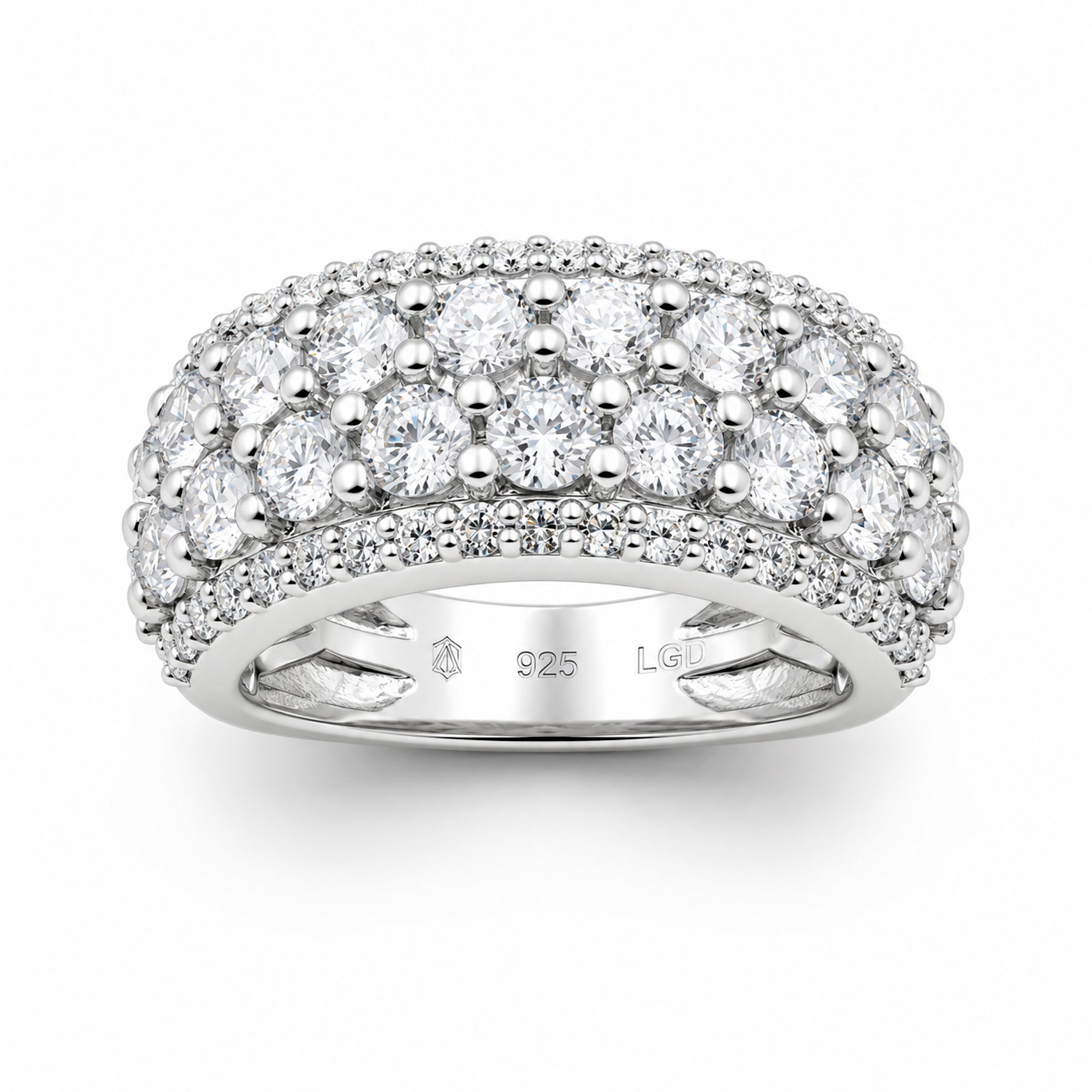 Diamonair Lab Grown Diamond (F/VS+) 3.00 carat Round cut Sterling Silver Band Ring - Sterling Silver