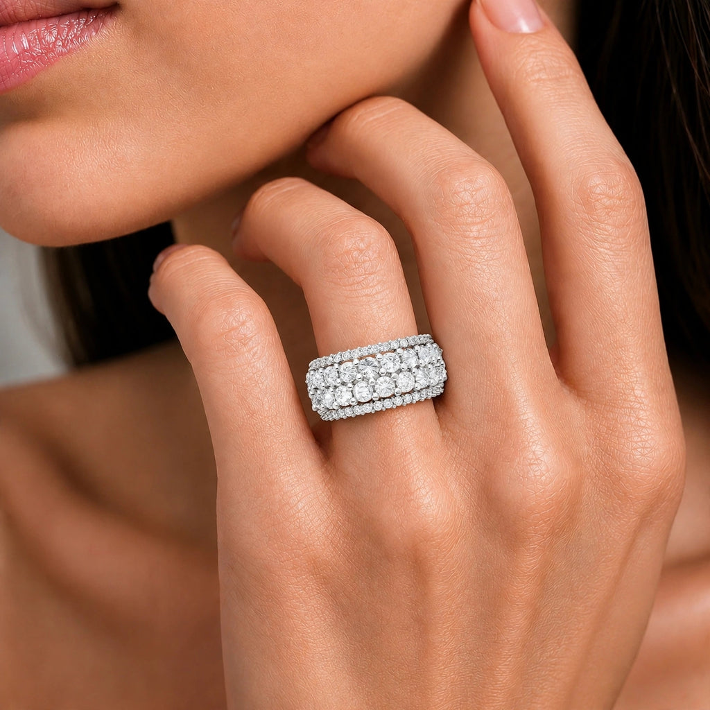 Diamonair Lab Grown Diamond (F/VS+) 3.00 carat Round cut Sterling Silver Band Ring