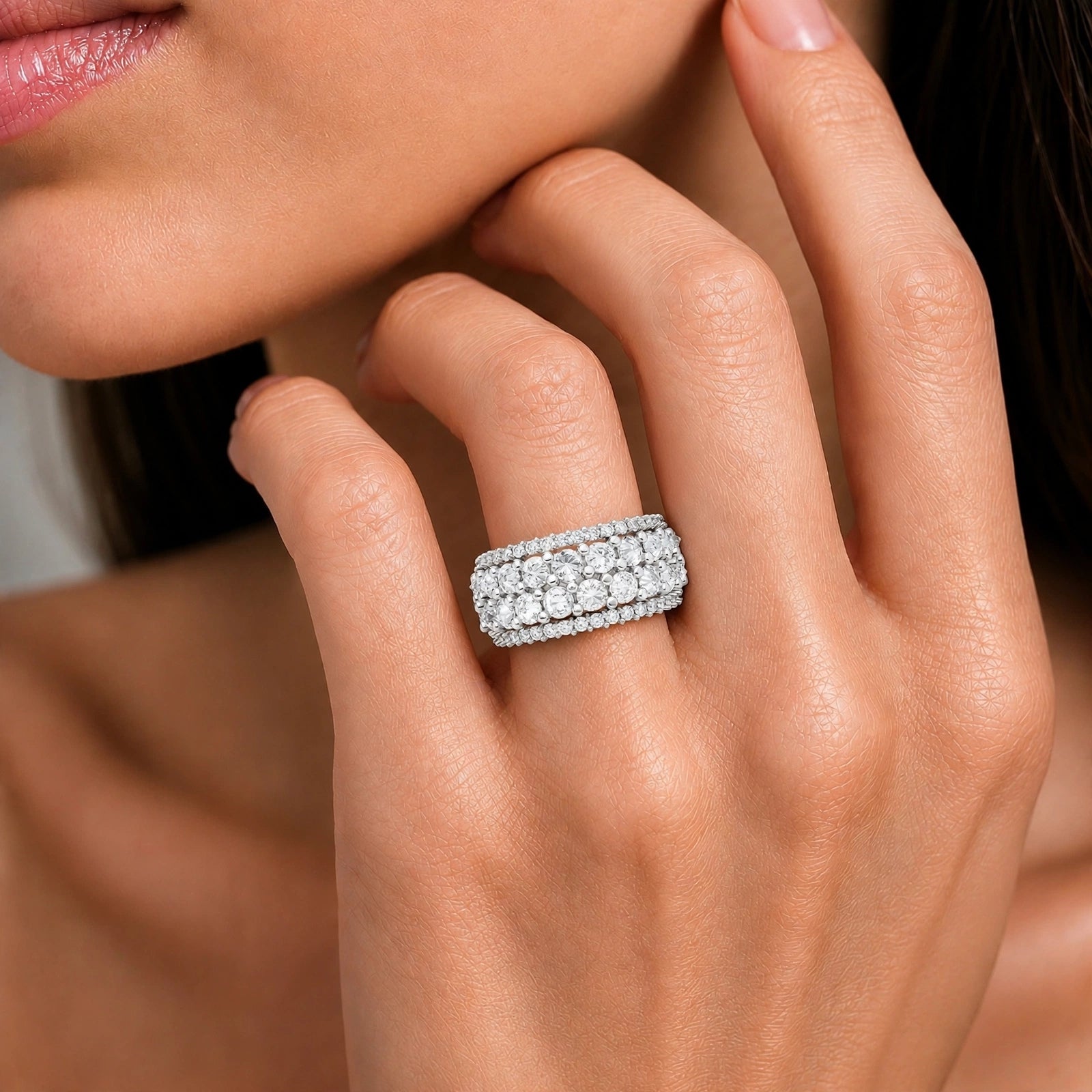 Diamonair Lab Grown Diamond (F/VS+) 3.00 carat Round cut Sterling Silver Band Ring