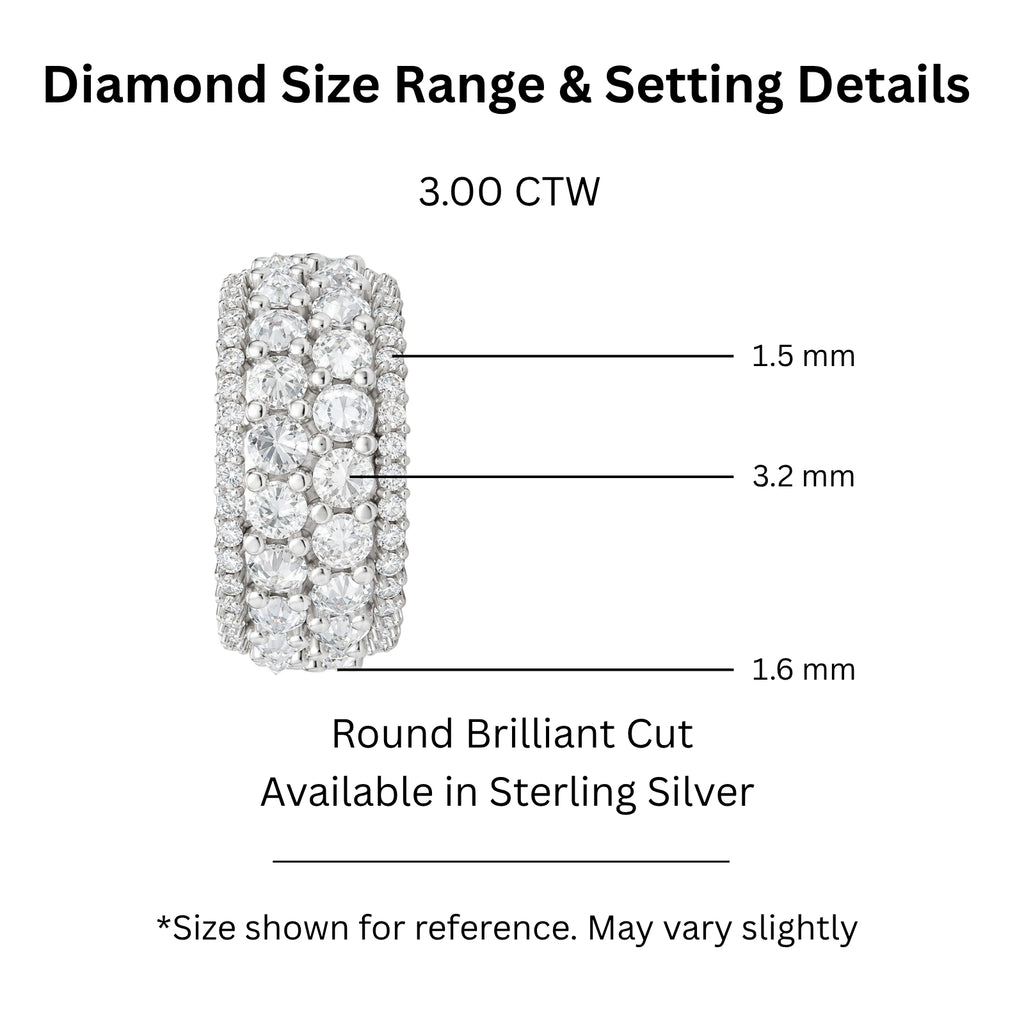 Diamonair Lab Grown Diamond (F/VS+) 3.00 carat Round cut Sterling Silver Band Ring