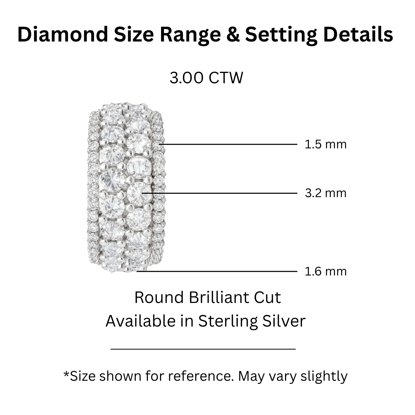 Diamonair Lab Grown Diamond (F/VS+) 3.00 carat Round cut Sterling Silver Band Ring