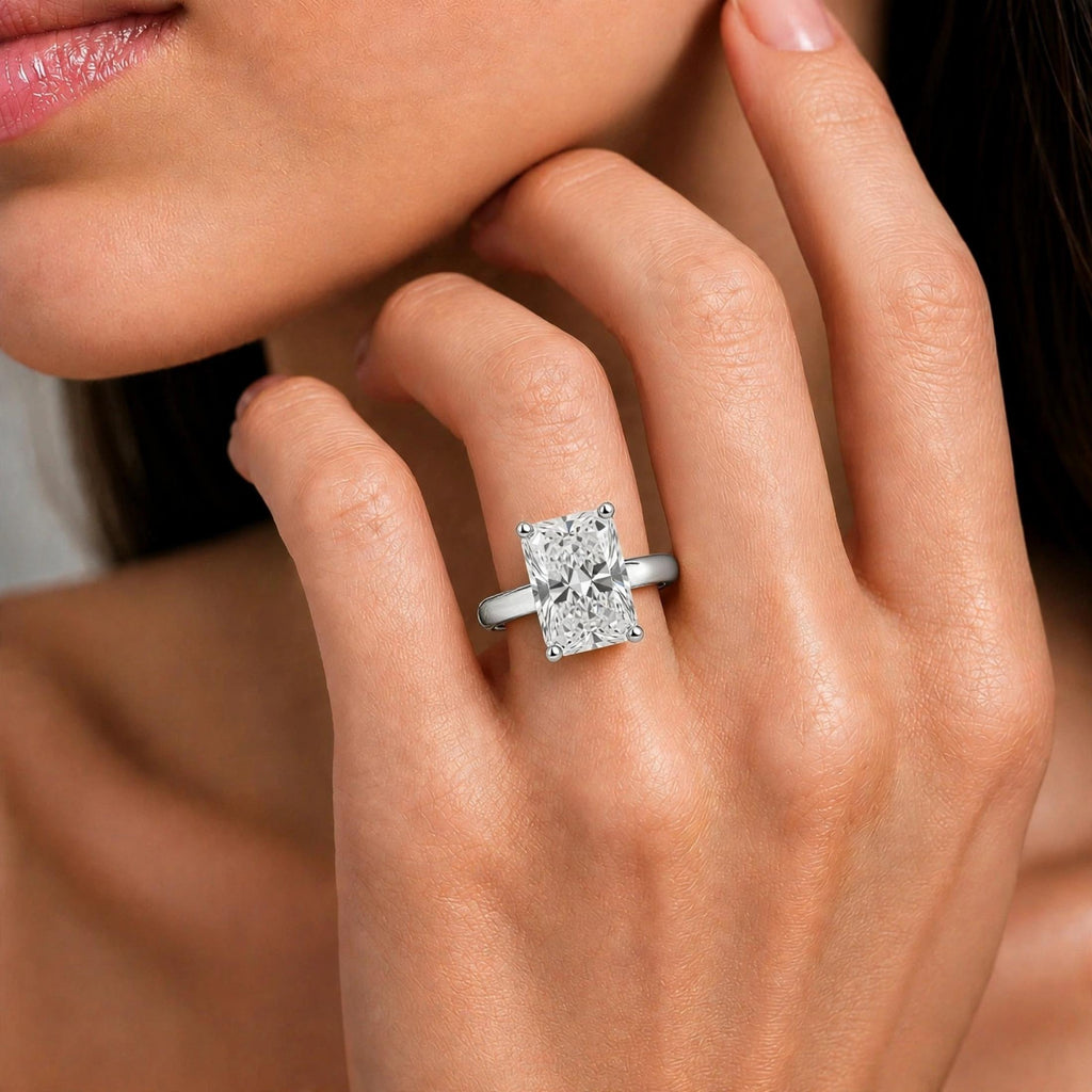 1.00-6.00 Carat T.W. Radiant-cut Lab Grown Diamond (F/VS) 14K Gold Solitaire Ring