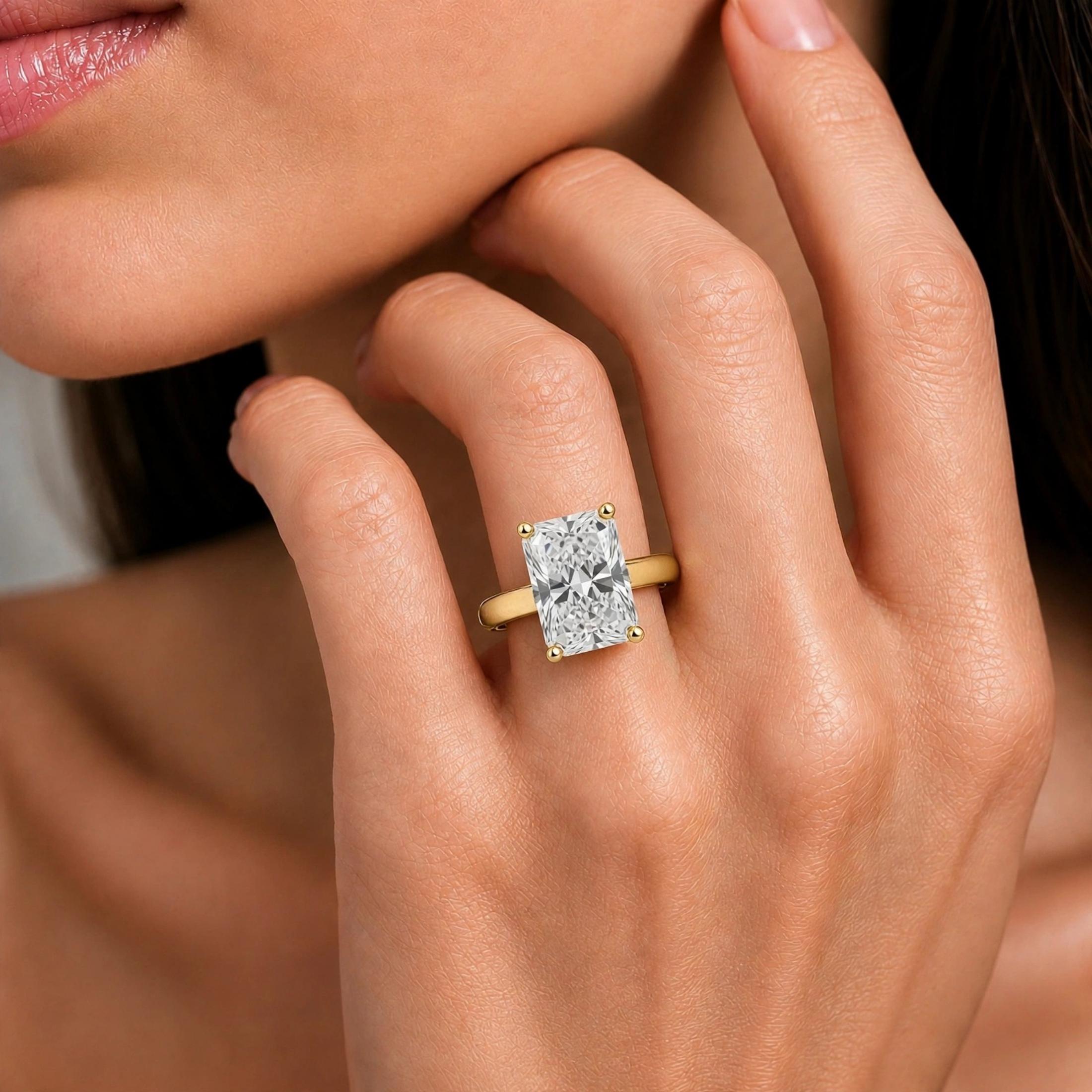 1.00-6.00 Carat T.W. Radiant-cut Lab Grown Diamond (F/VS) 14K Gold Solitaire Ring