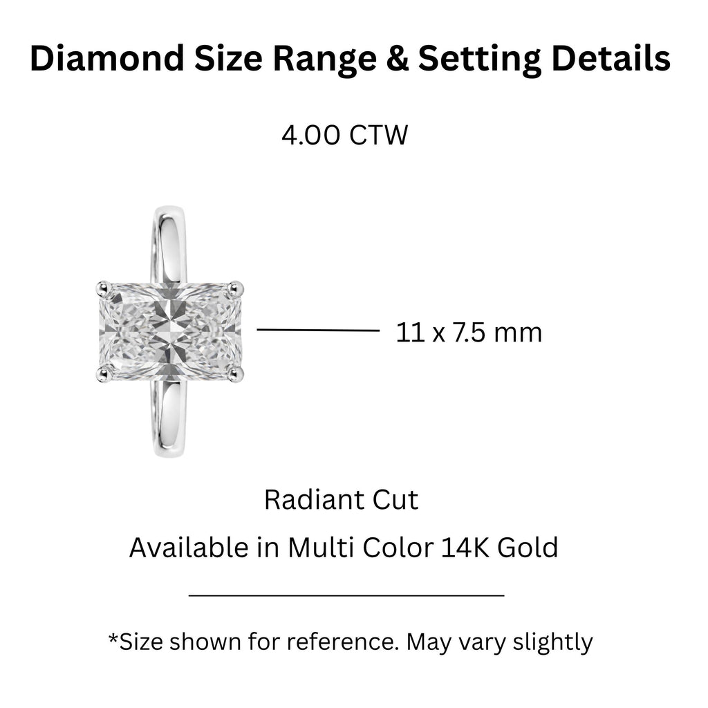 1.00-6.00 Carat T.W. Radiant-cut Lab Grown Diamond (F/VS) 14K Gold Solitaire Ring