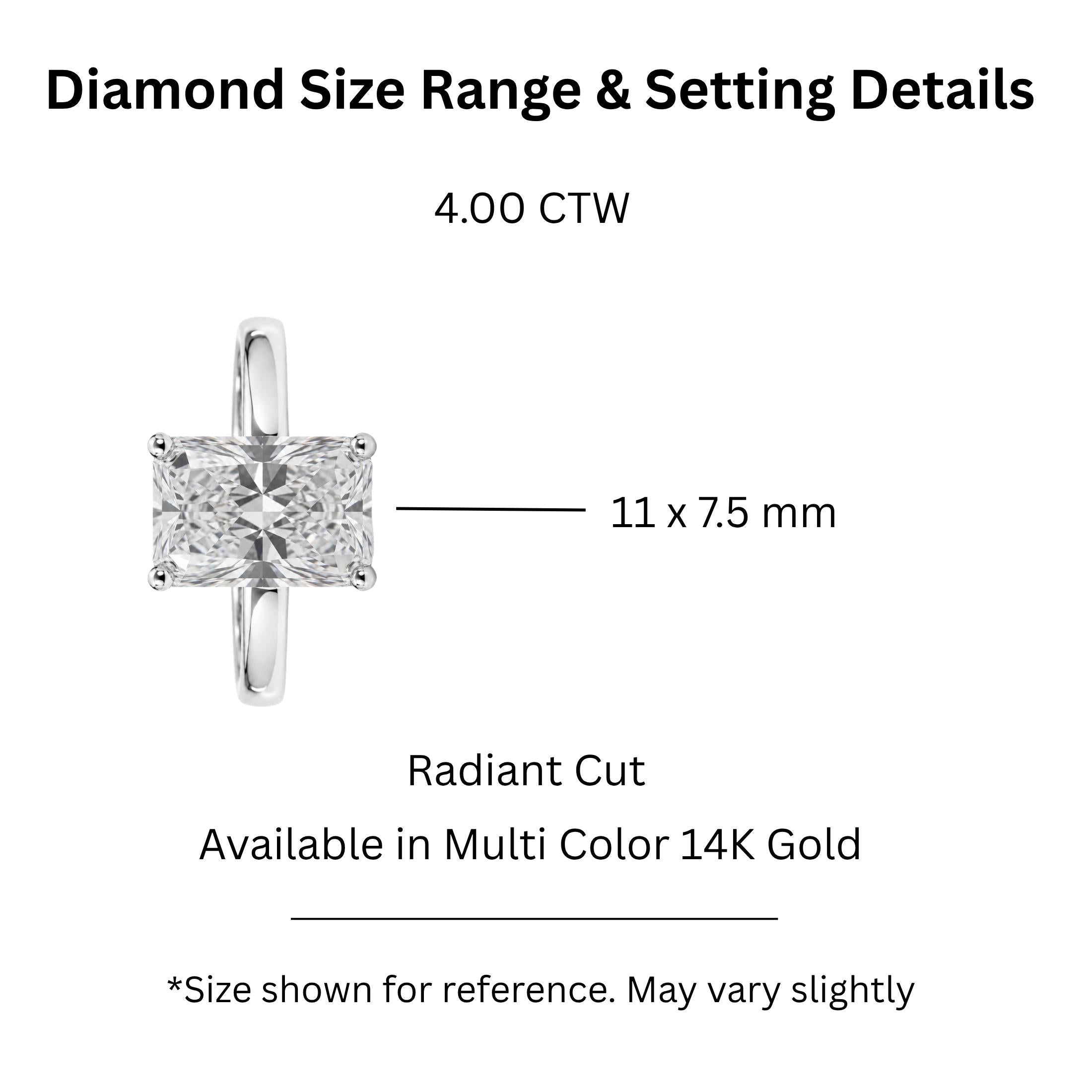 1.00-6.00 Carat T.W. Radiant-cut Lab Grown Diamond (F/VS) 14K Gold Solitaire Ring