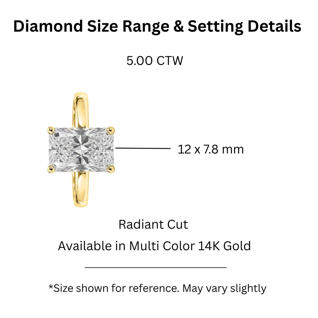 1.00-6.00 Carat T.W. Radiant-cut Lab Grown Diamond (F/VS) 14K Gold Solitaire Ring