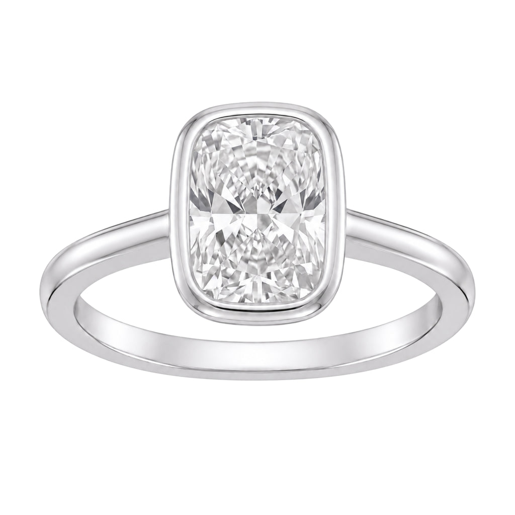1-6 ctw Long Cushion Solitaire Bezel Engagement Ring