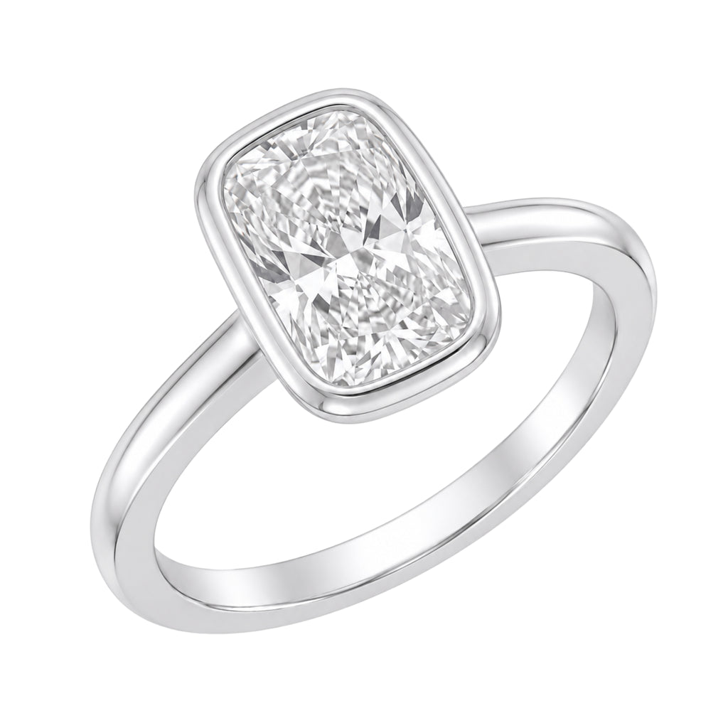 1-6 ctw Long Cushion Solitaire Bezel Engagement Ring