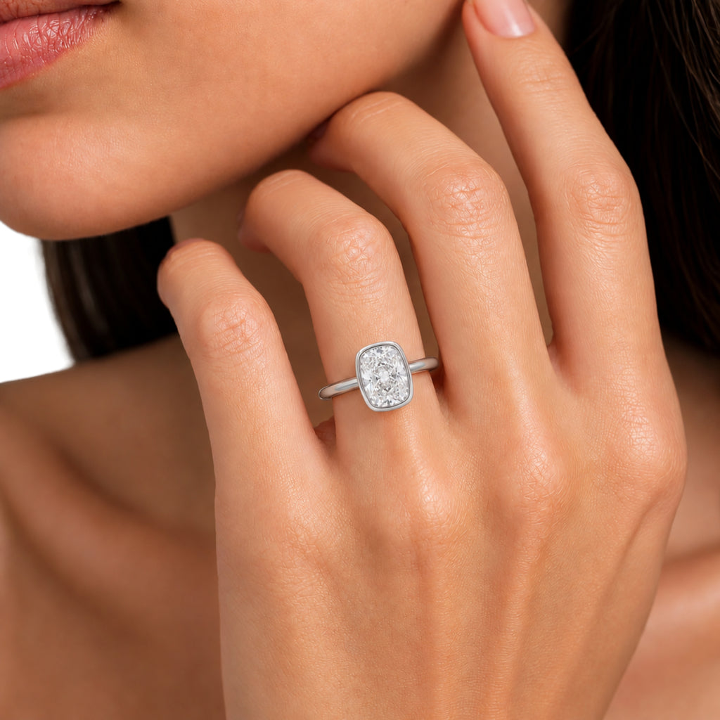 1-6 ctw Long Cushion Solitaire Bezel Engagement Ring