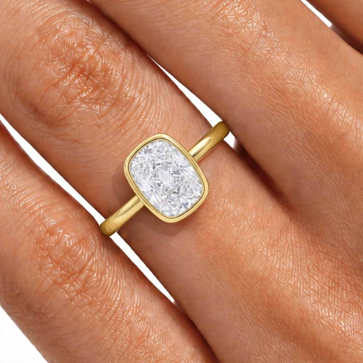 1-6 ctw Long Cushion Solitaire Bezel Engagement Ring