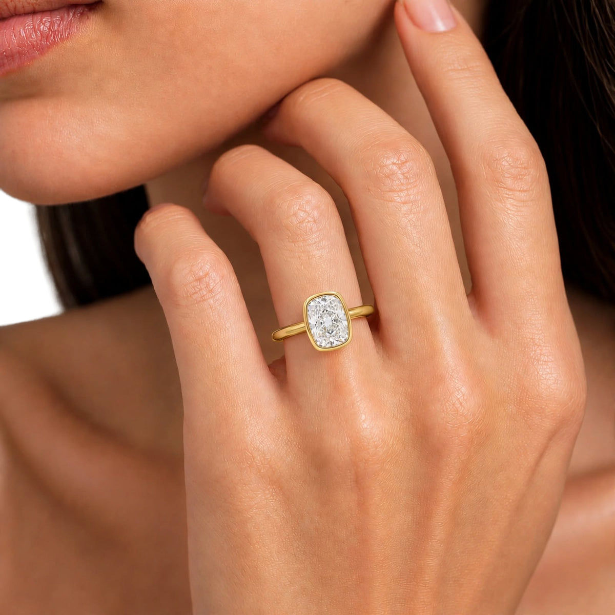 1-6 ctw Long Cushion Solitaire Bezel Engagement Ring