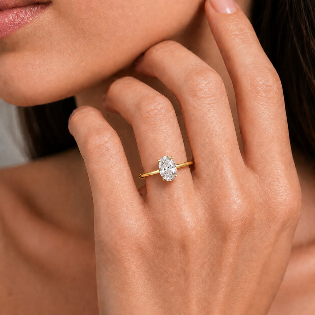 1.00-6.00 Carat T.W. Oval-cut IGI Certified IGI Certified Lab Grown Diamond (F/VS+) 14K Gold Solitaire Ring