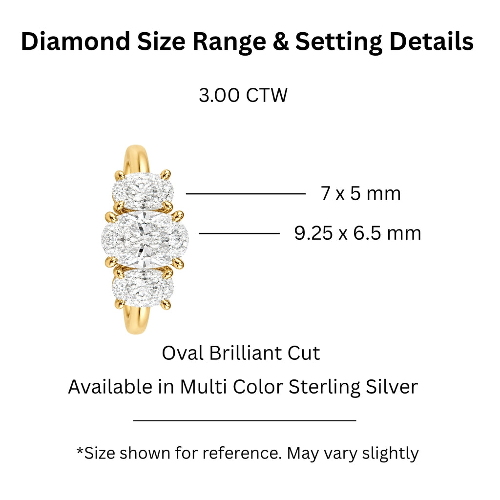 2.00-5.00 Carat T.W. Oval-cut Lab Grown Diamond (F/VS+) 14K Gold 3 Stone Ring