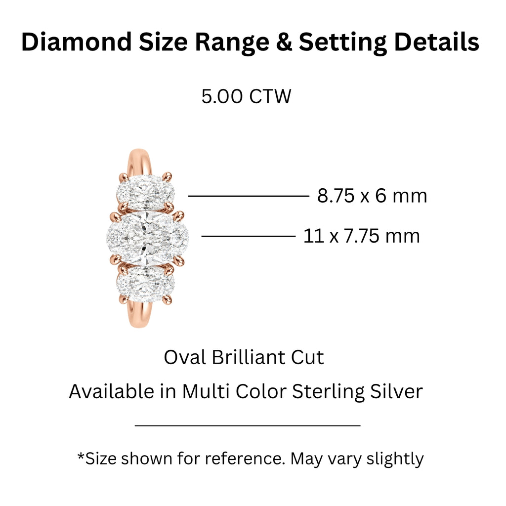 2.00-5.00 Carat T.W. Oval-cut Lab Grown Diamond (F/VS+) 14K Gold 3 Stone Ring
