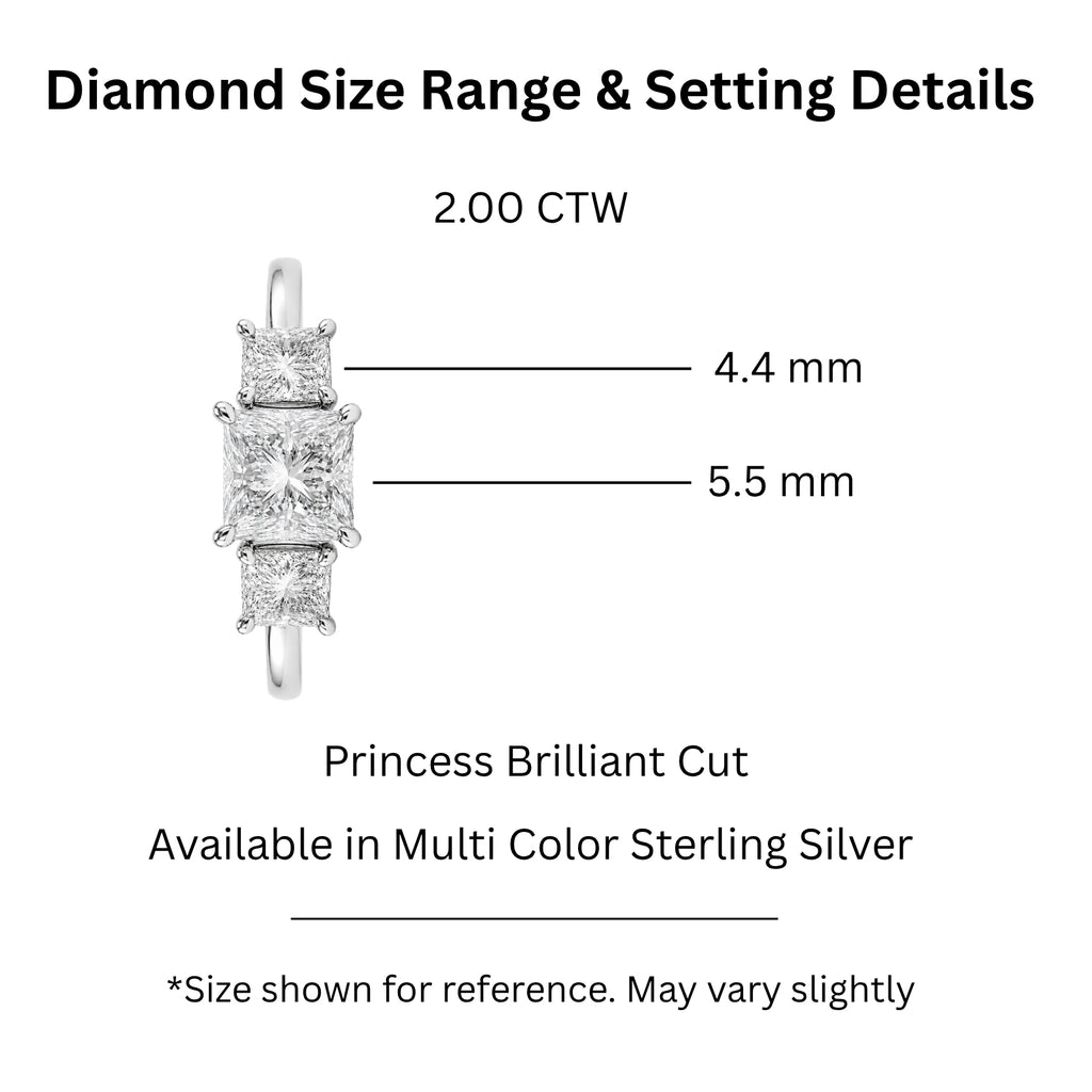 2.00-5.00 Carat T.W. Princess-cut Lab Grown Diamond (F/VS+) 14K Gold 3 Stone Ring