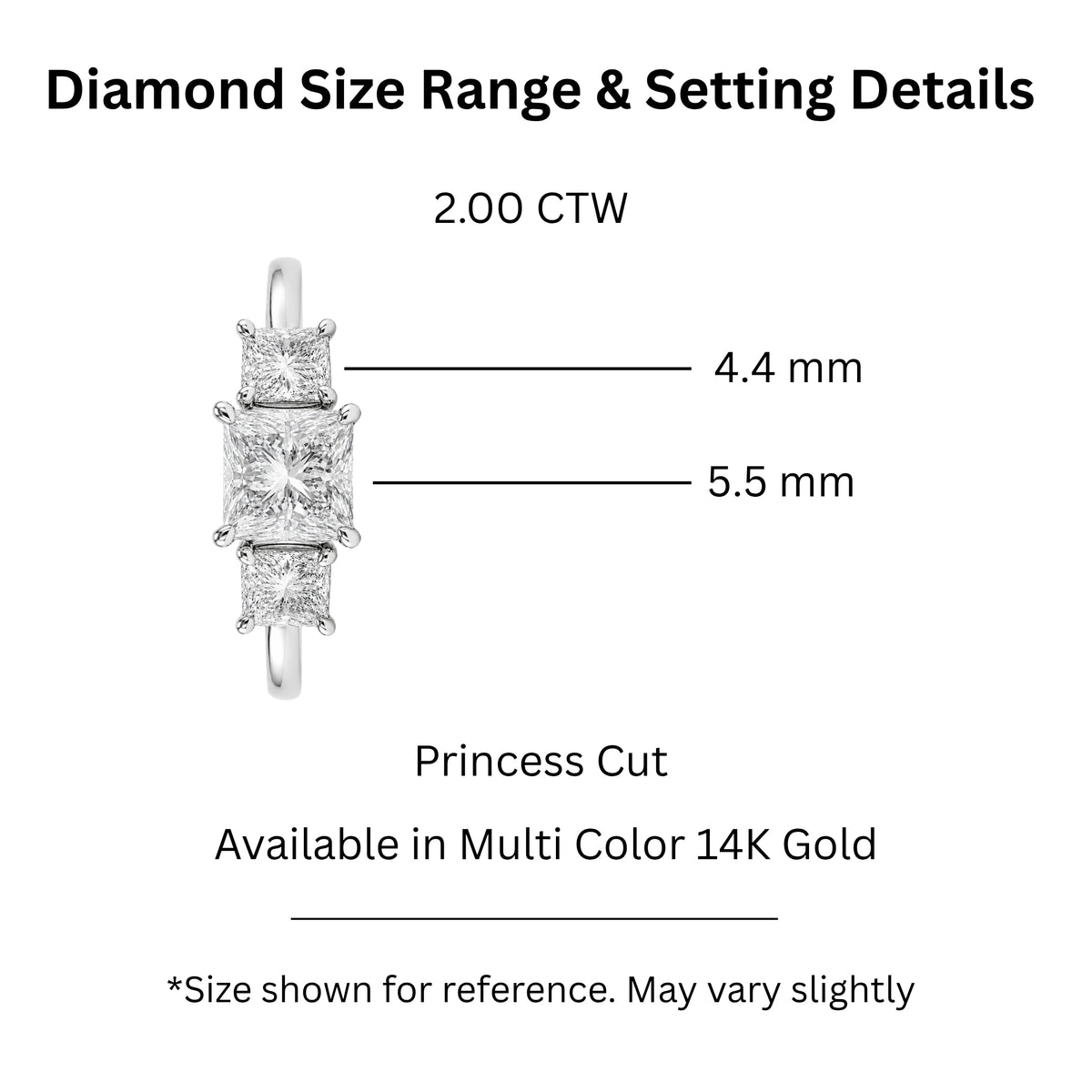 2.00-5.00 Carat T.W. Princess-cut Lab Grown Diamond (F/VS+) 14K Gold 3 Stone Ring