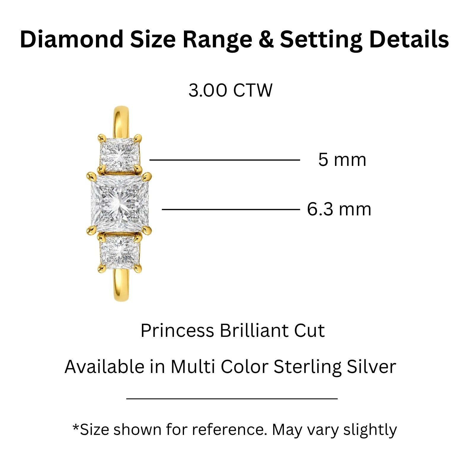 2.00-5.00 Carat T.W. Princess-cut Lab Grown Diamond (F/VS+) 14K Gold 3 Stone Ring