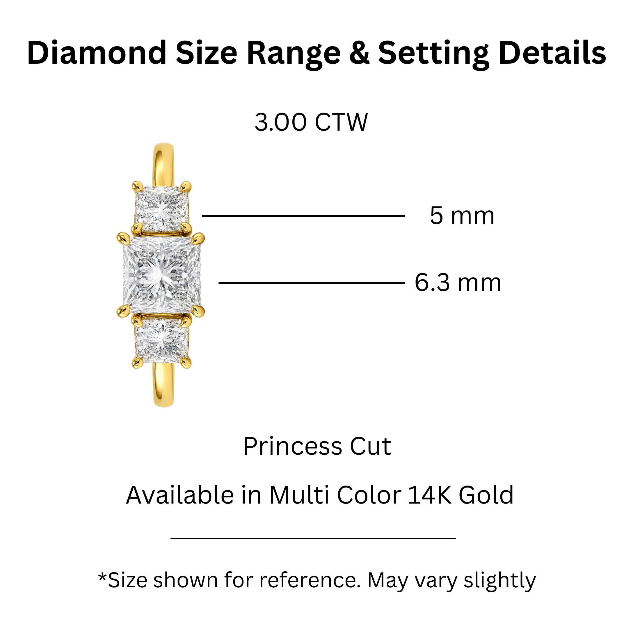 2.00-5.00 Carat T.W. Princess-cut Lab Grown Diamond (F/VS+) 14K Gold 3 Stone Ring