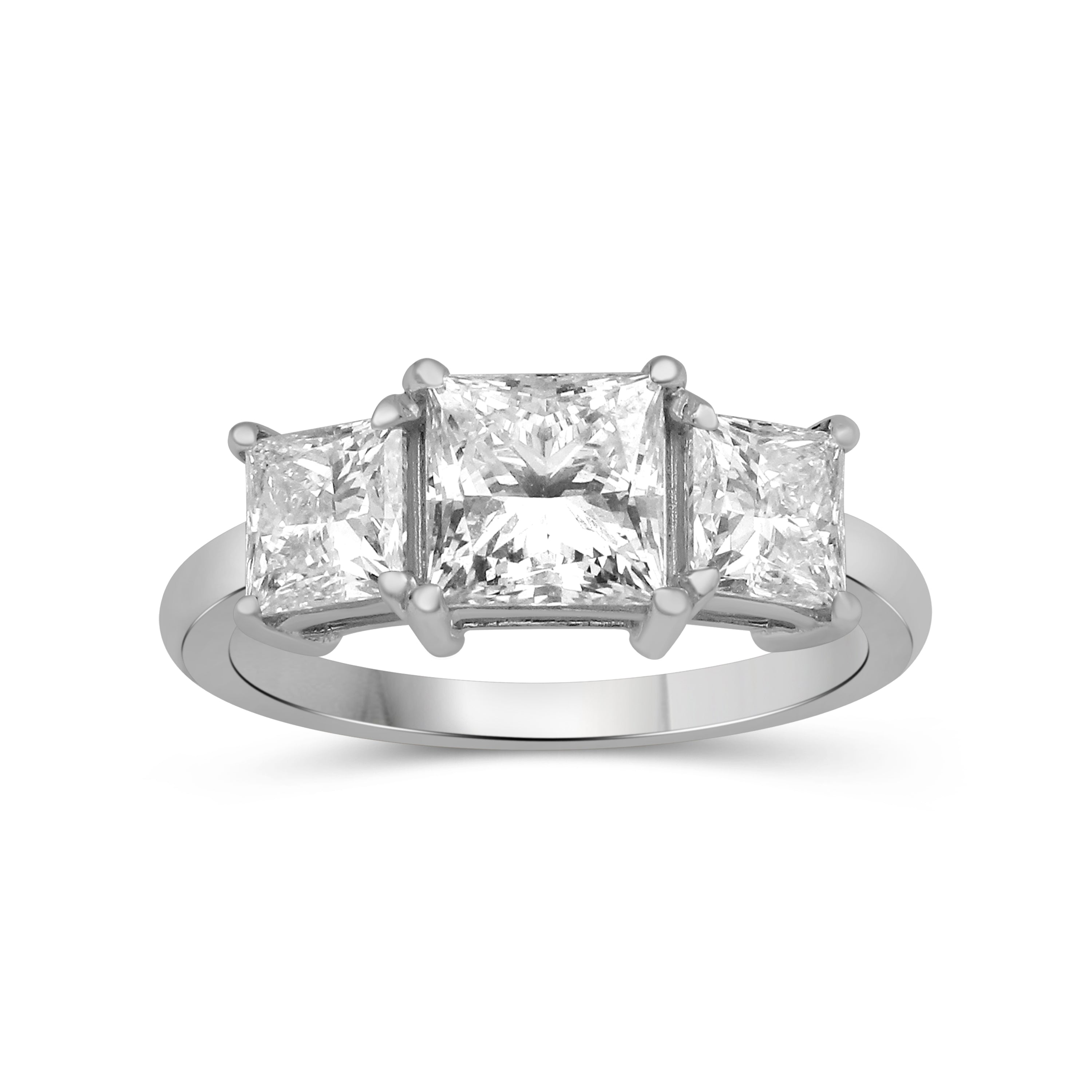 2.00-5.00 Carat T.W. Princess-cut Lab Grown Diamond (F/VS+) 14K Gold 3 Stone Ring
