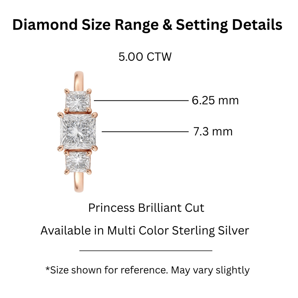 2.00-5.00 Carat T.W. Princess-cut Lab Grown Diamond (F/VS+) 14K Gold 3 Stone Ring