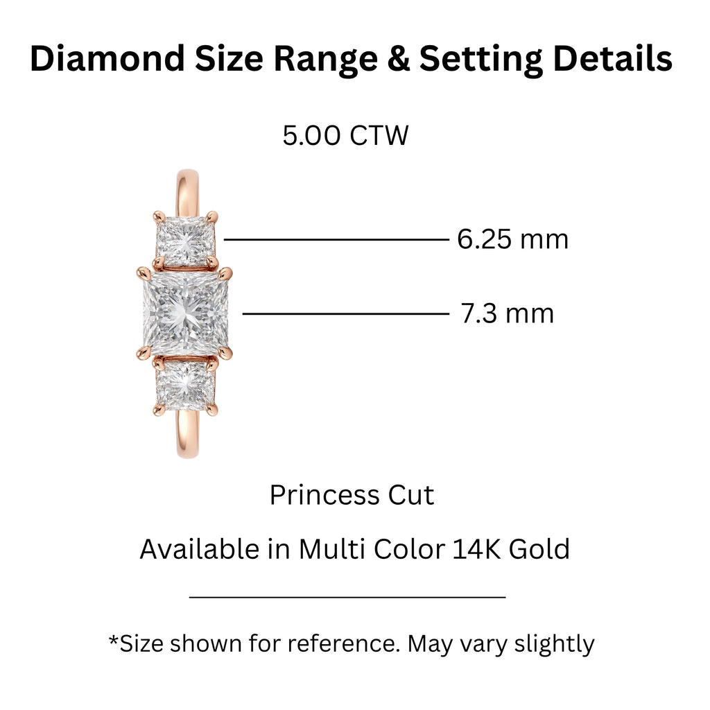 2.00-5.00 Carat T.W. Princess-cut Lab Grown Diamond (F/VS+) 14K Gold 3 Stone Ring