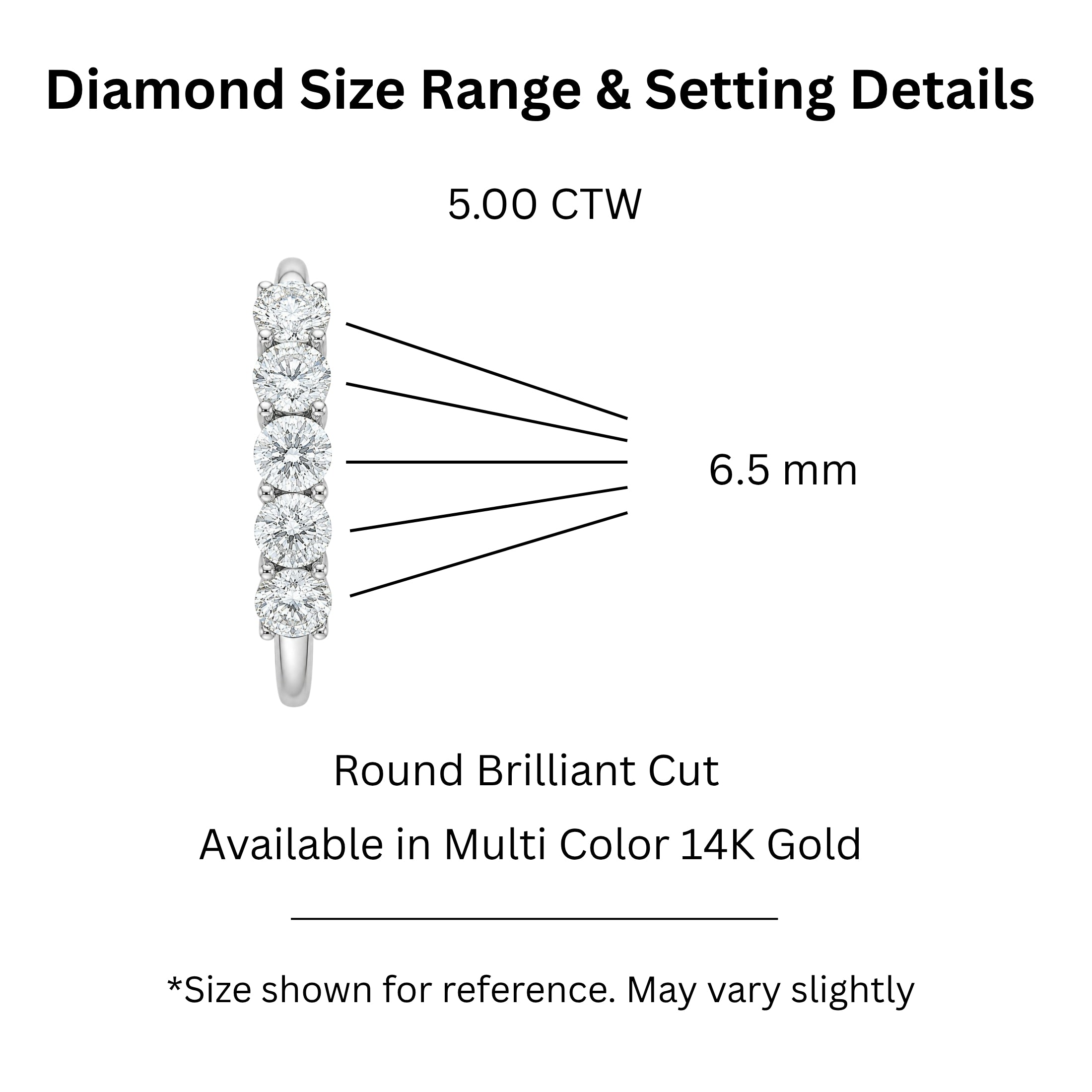 1.00-5.00 Carat T.W. Round-cut Lab Grown Diamond (F/VS+) 14K Gold 5 Stone Band Ring
