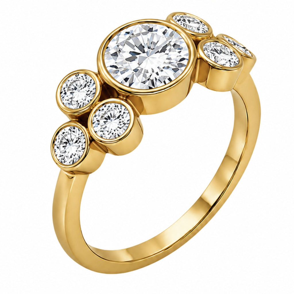 2.00 Carat T.W. Round-cut Lab Grown Diamond (F/VS+) 14K Gold Bezel Set 7 Stone Ring