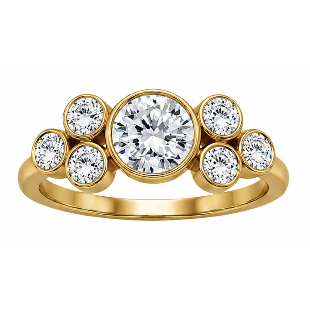 2.00 Carat T.W. Round-cut Lab Grown Diamond (F/VS+) 14K Gold Bezel Set 7 Stone Ring