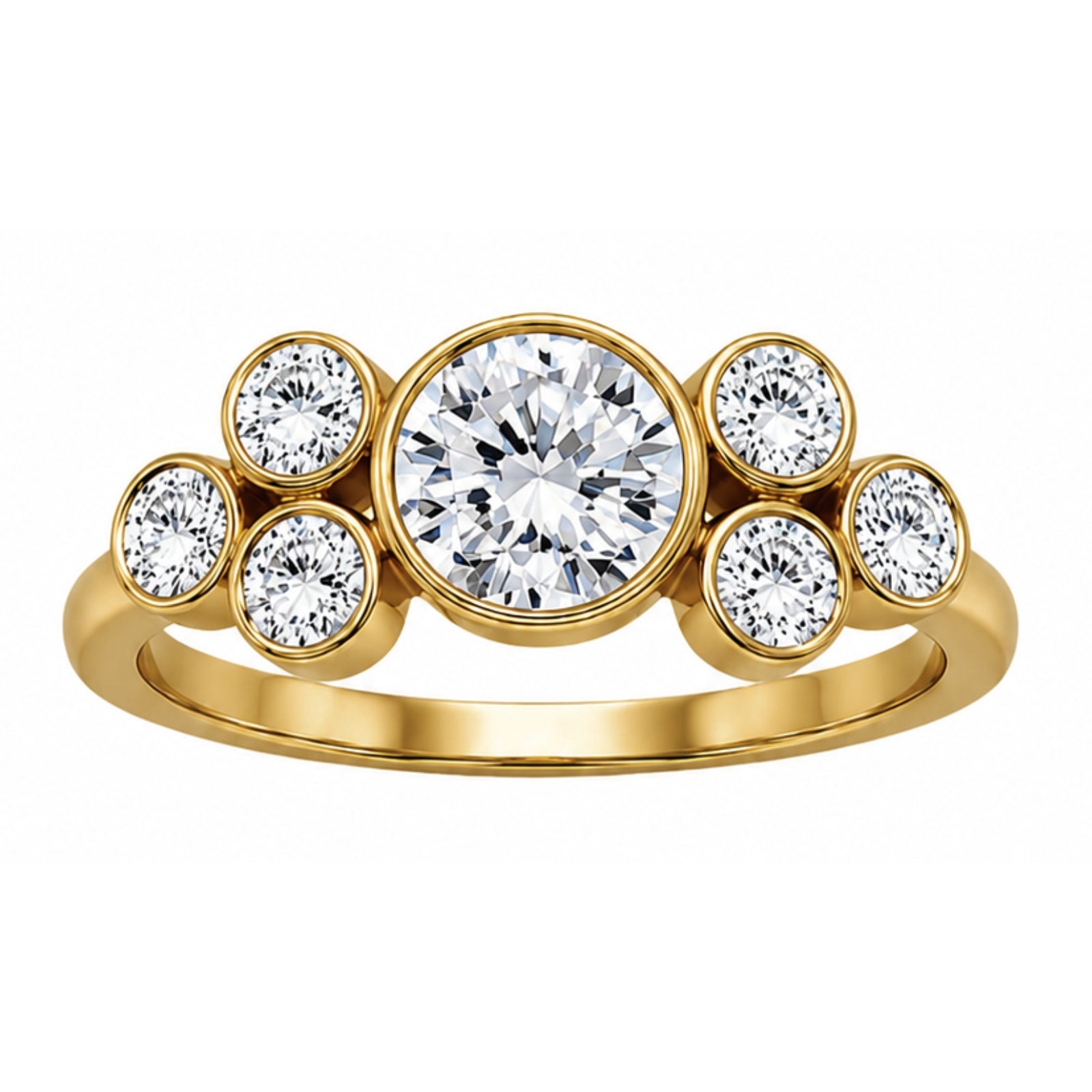 2.00 Carat T.W. Round-cut Lab Grown Diamond (F/VS+) 14K Gold Bezel Set 7 Stone Ring