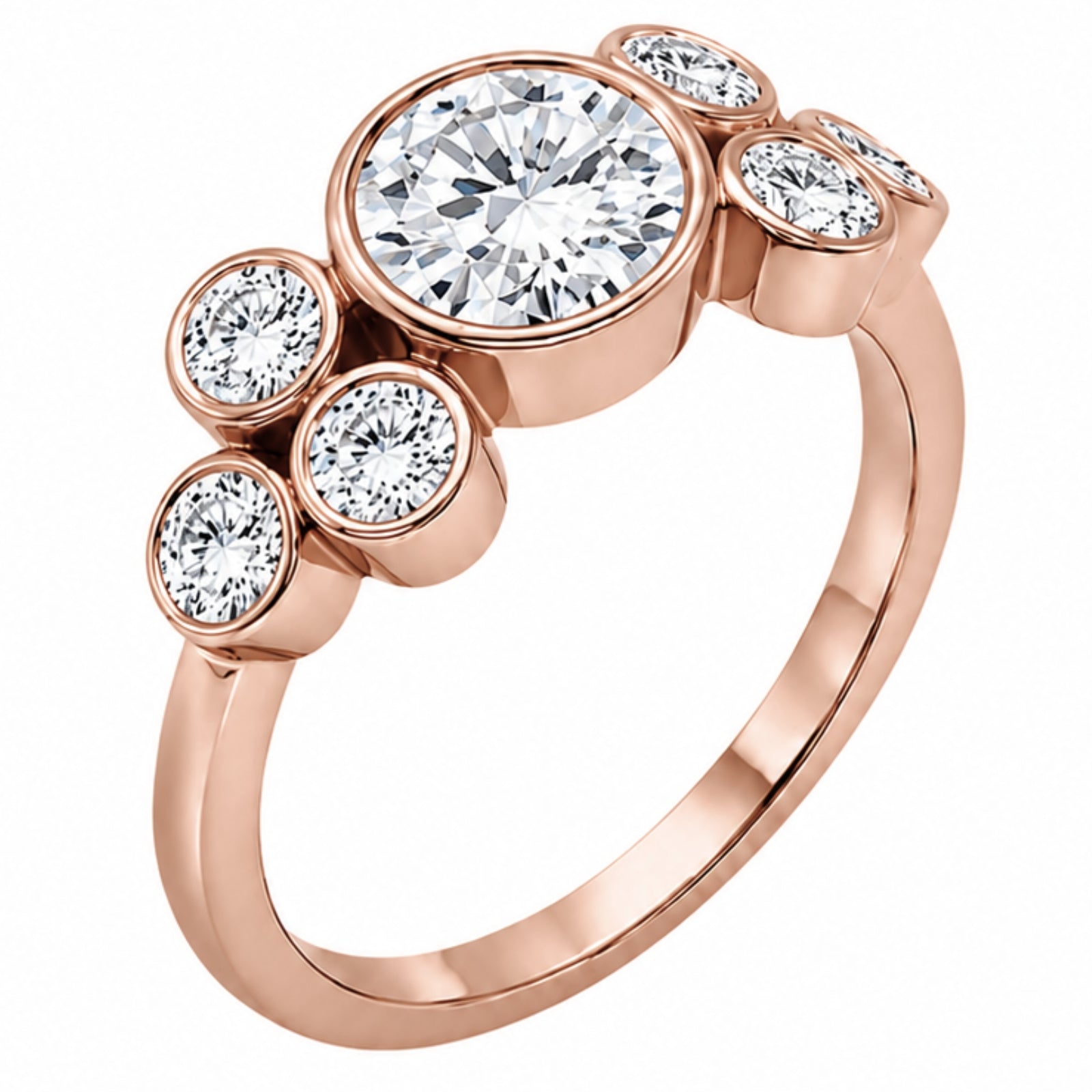 2.00 Carat T.W. Round-cut Lab Grown Diamond (F/VS+) 14K Gold Bezel Set 7 Stone Ring